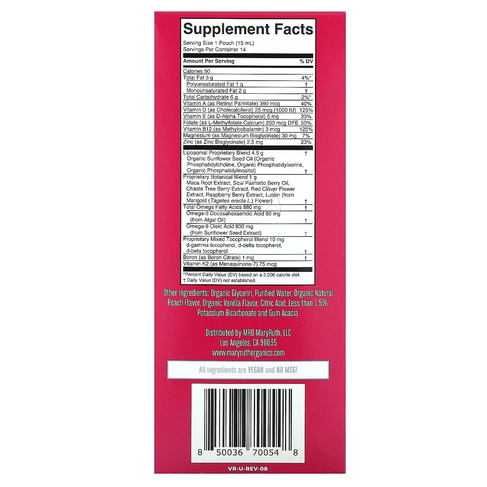 MaryRuth's, мультивитамины с гормональной поддержкой для женщин старше 40 лет, ваниль и персик, 14 пакетиков по 15 мл (0,5 жидк. унции)