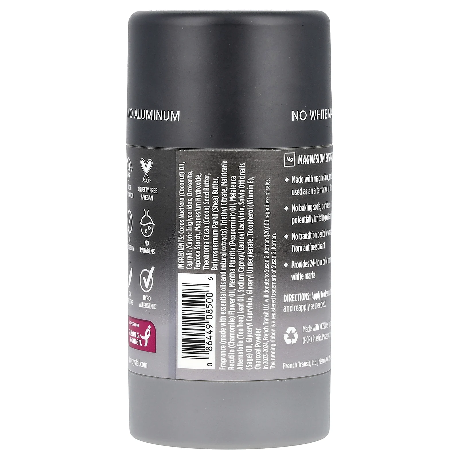 CRYSTAL, Обогащенный магнием дезодорант, древесный уголь + чайное дерево, 2,5 унции (70 г)