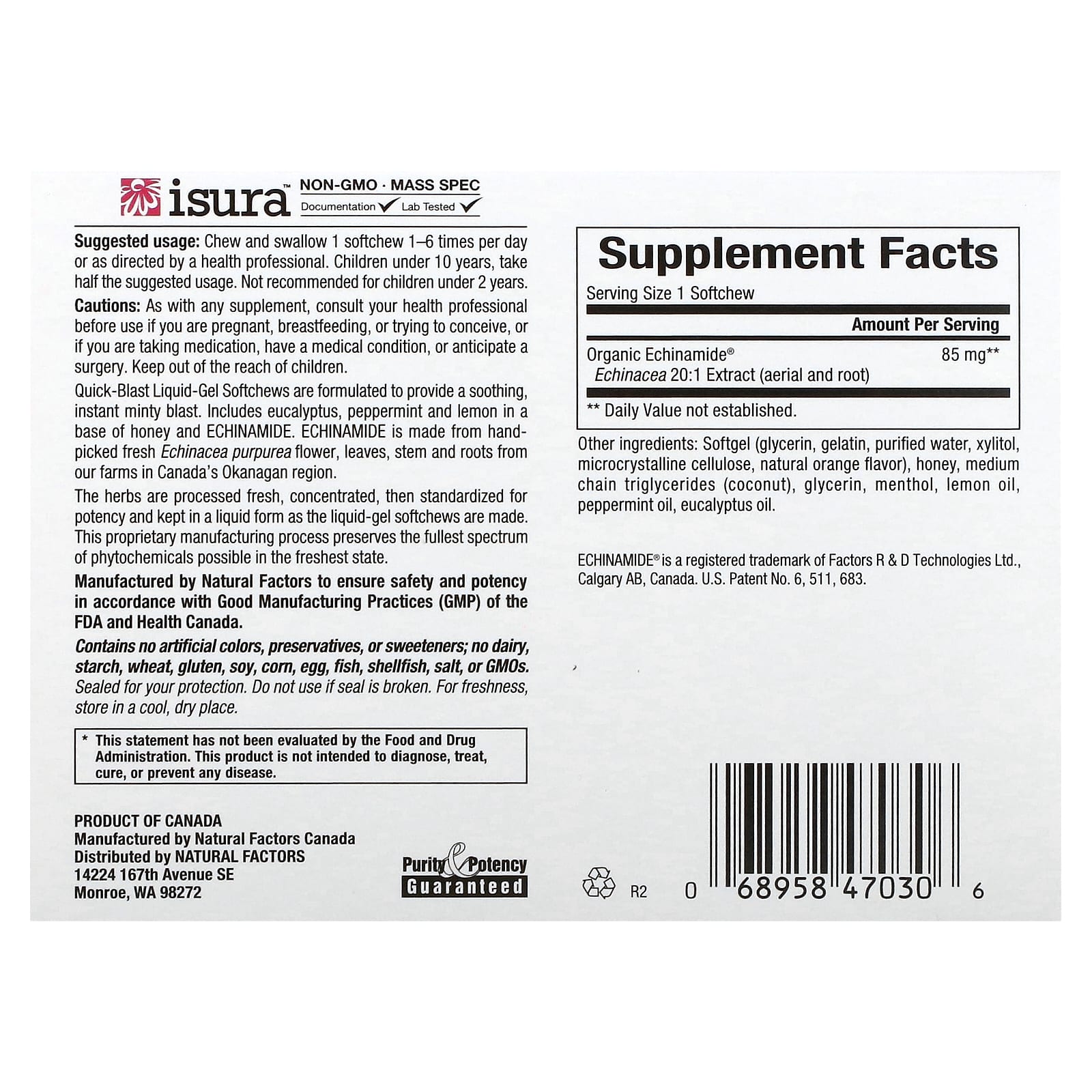 Natural Factors, ECHINAMIDE Quick-Blast, 30 жевательных таблеток (Товар снят с продажи)