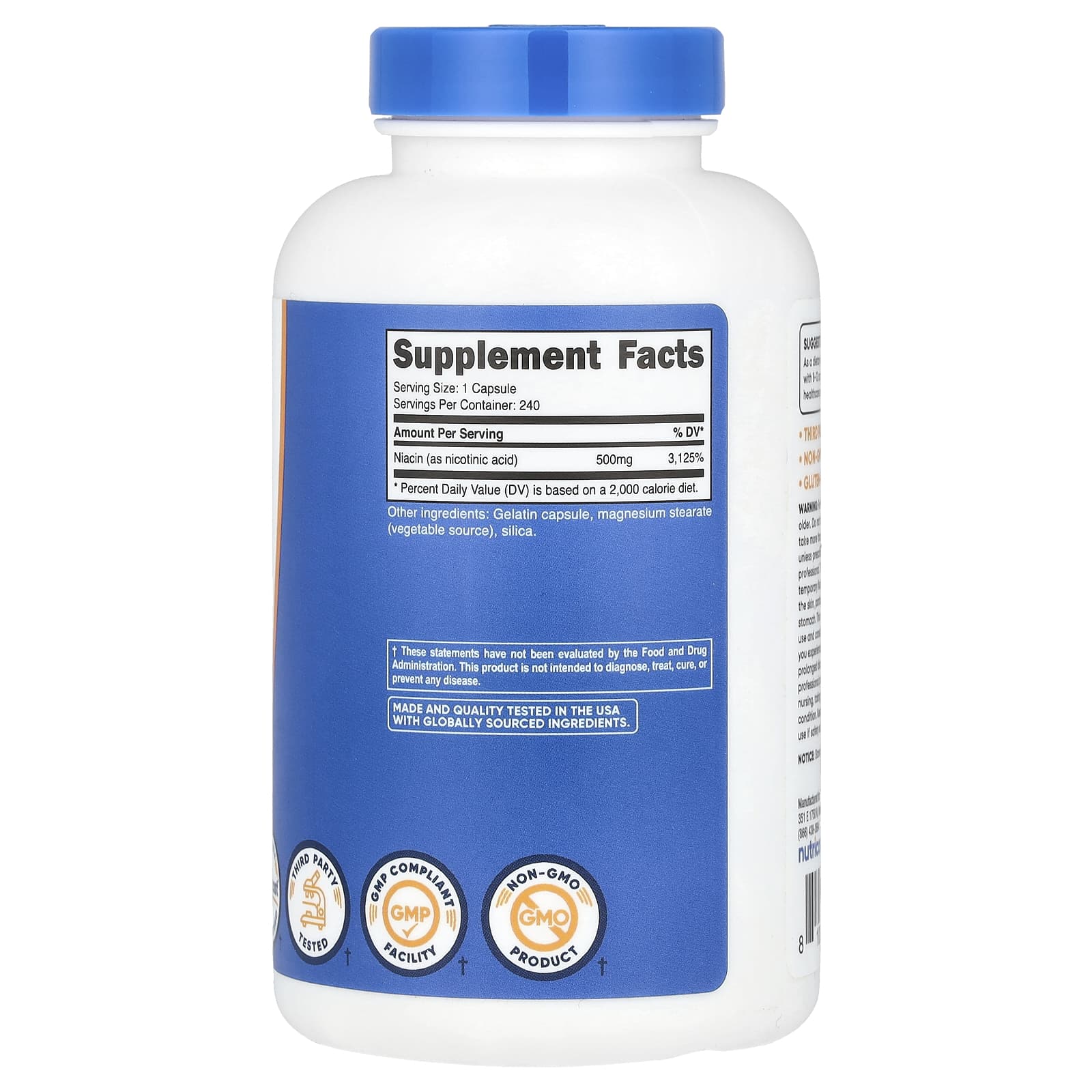Nutricost, Ниацин, 500 мг, 240 капсул