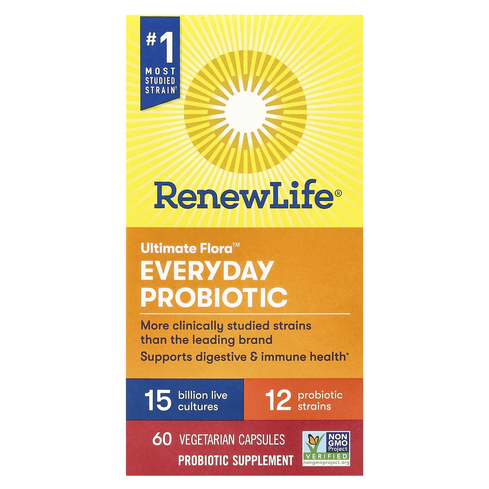 Renew Life, Ultimate Flora, ежедневный пробиотик, 15 млрд КОЕ, 60 вегетарианских капсул