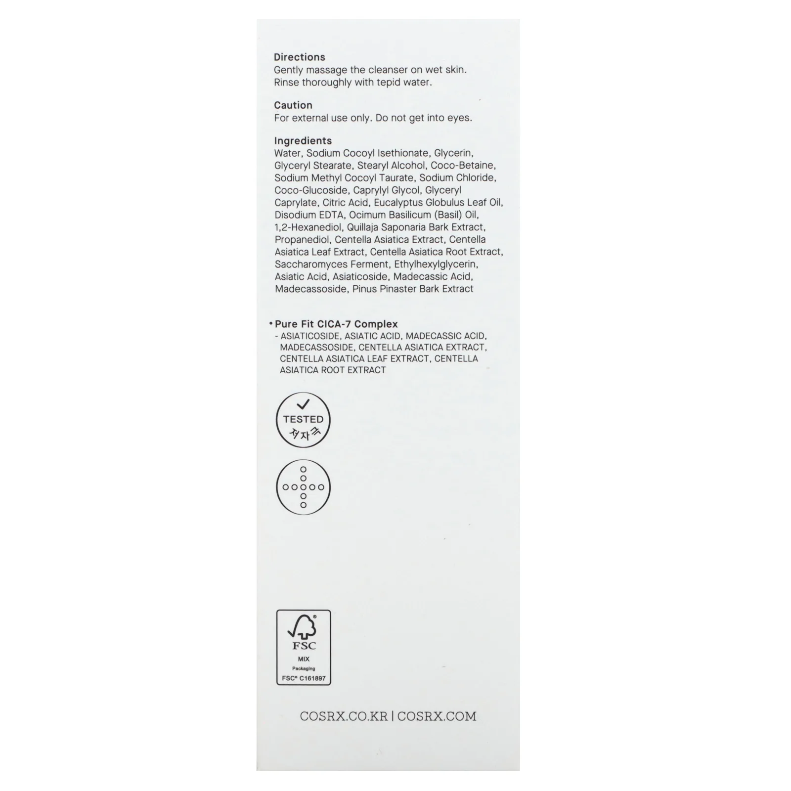 CosRx, Pure Fit, Cica, очищающее средство, 150 мл (5,07 жидк. унции)