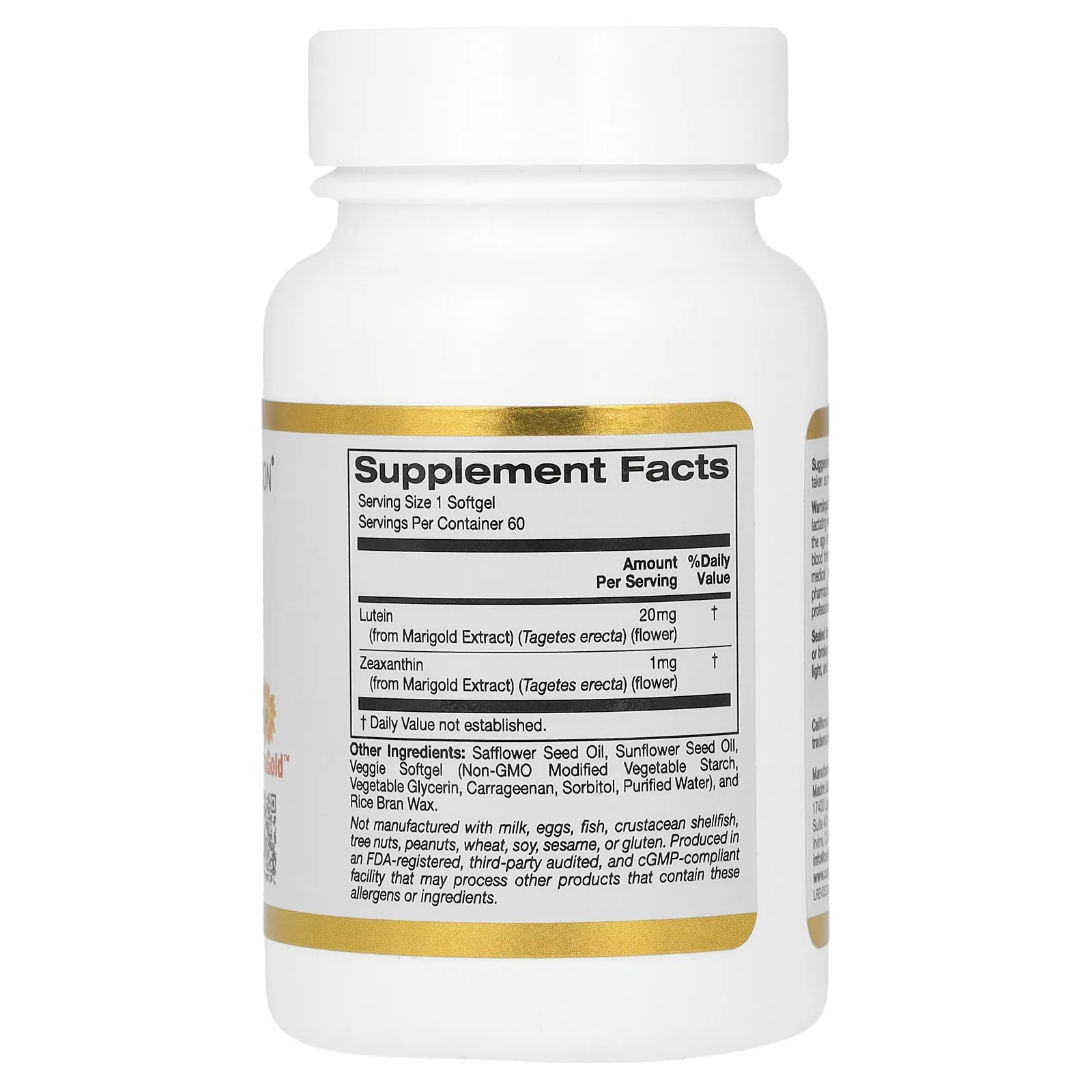 California Gold Nutrition, лютеин с зеаксантином, 20 мг, 60 растительных капсул