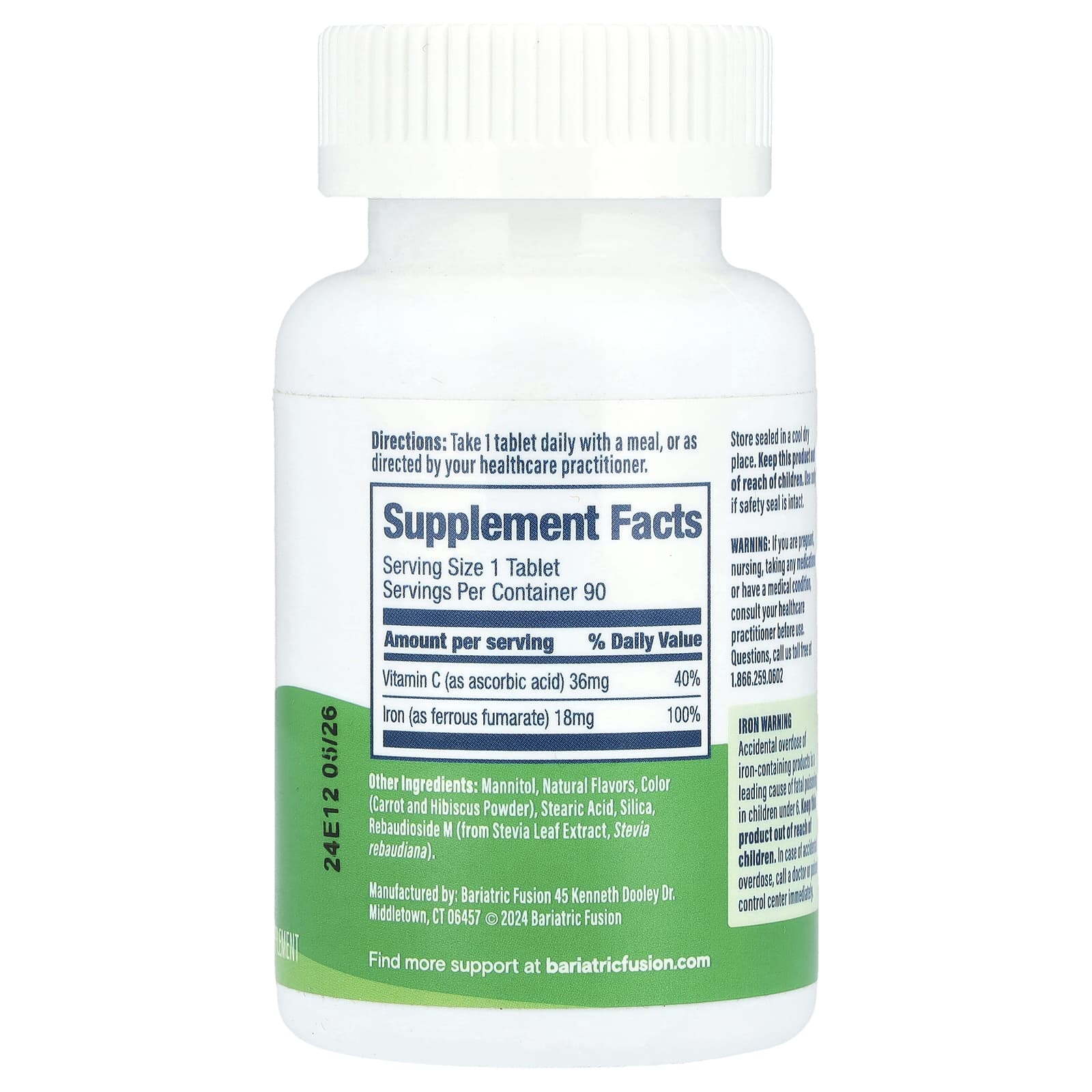 Bariatric Fusion, Quick Melt, железо с витамином C, ягоды дыни, 18 мг, 90 таблеток