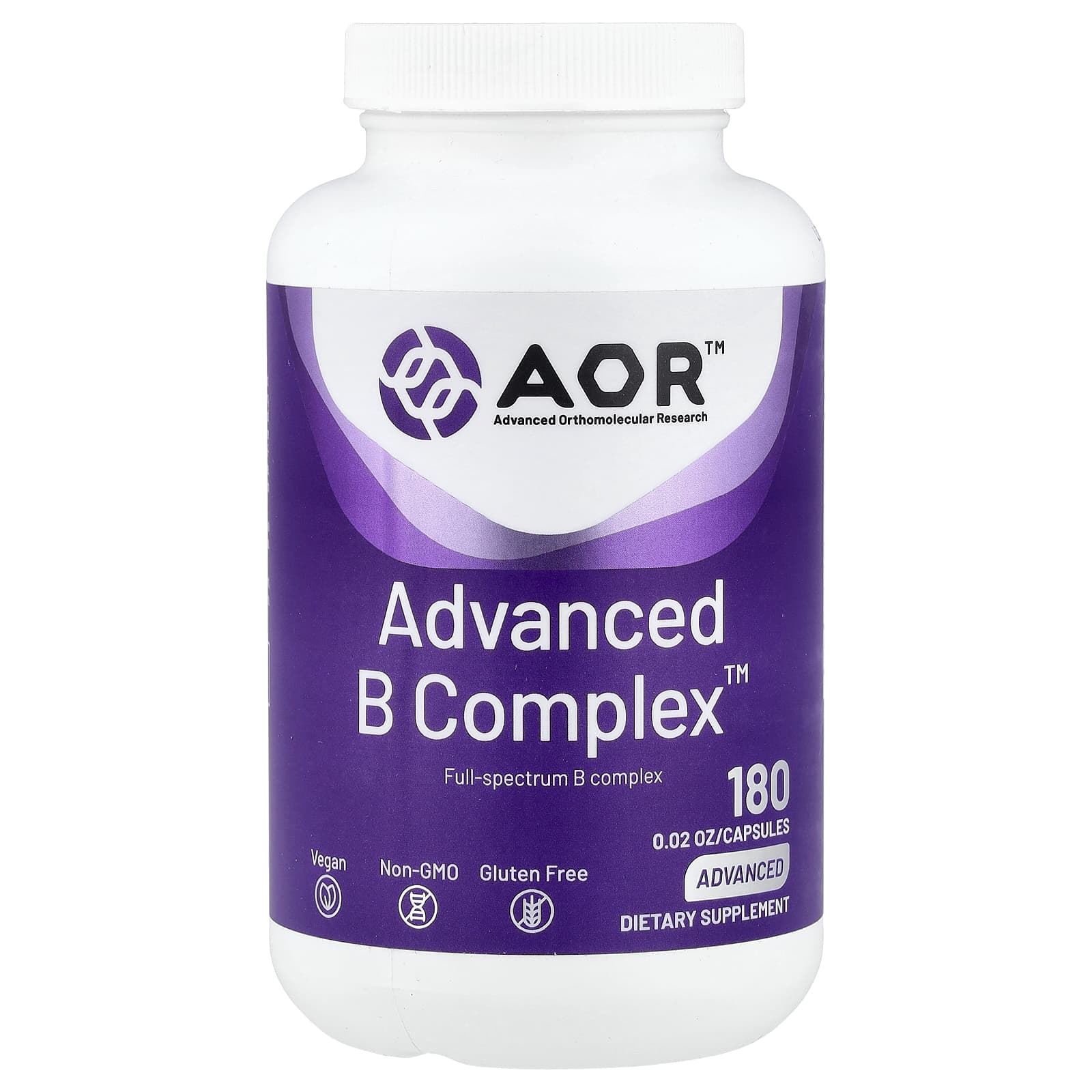 Advanced Orthomolecular Research AOR, Advanced B Complex™, улучшенный комплекс витаминов группы B, 180 капсул
