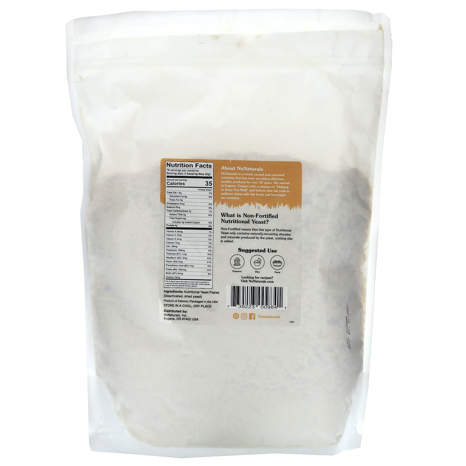NuNaturals, Не обогащенные пищевые дрожжи в хлопьях, 680 г (24 унции)