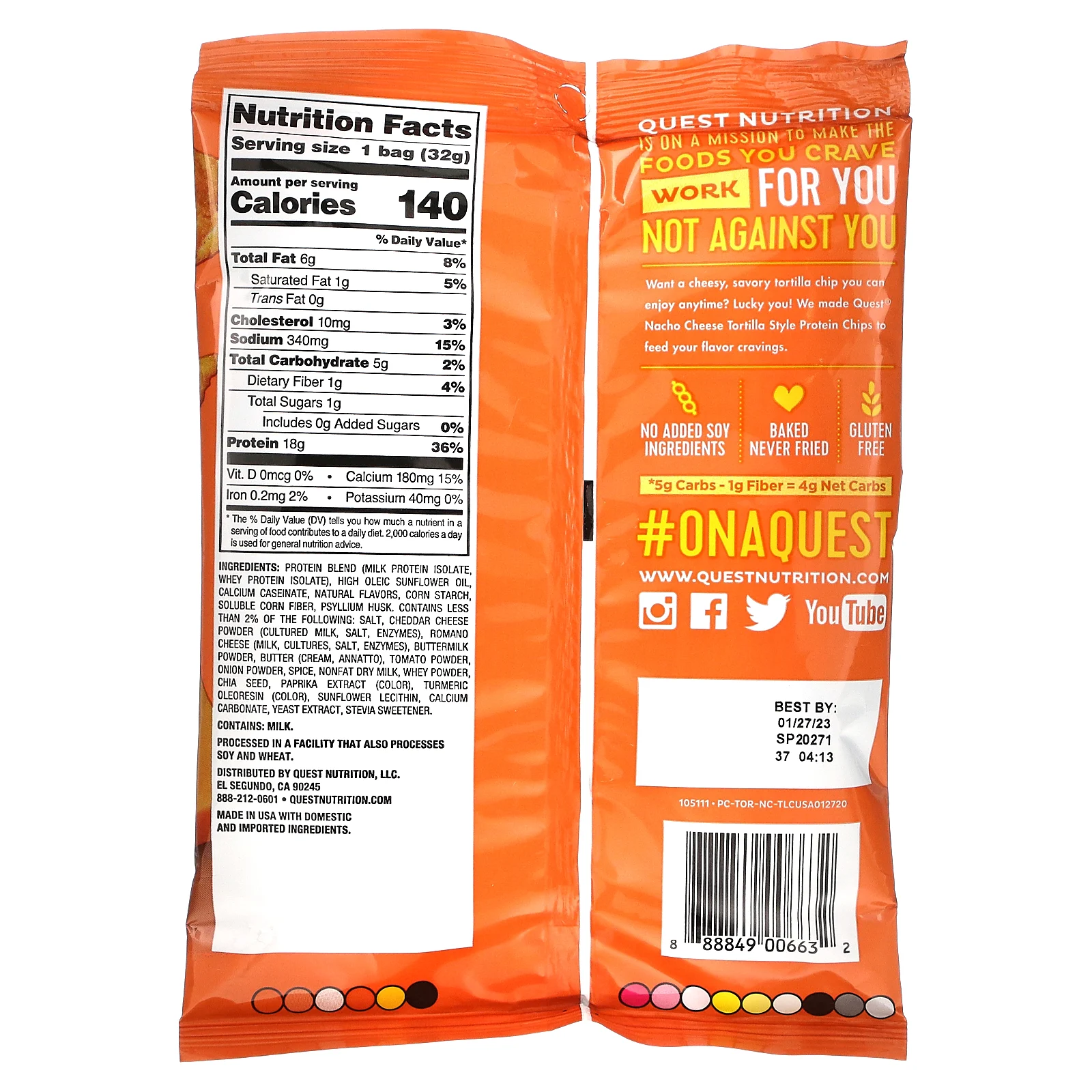 Quest Nutrition, протеиновые чипсы а-ля тортилья, со вкусом сыра для начос, 12 пачек, 32 г (1,1 унции) каждый (Товар снят с продажи)