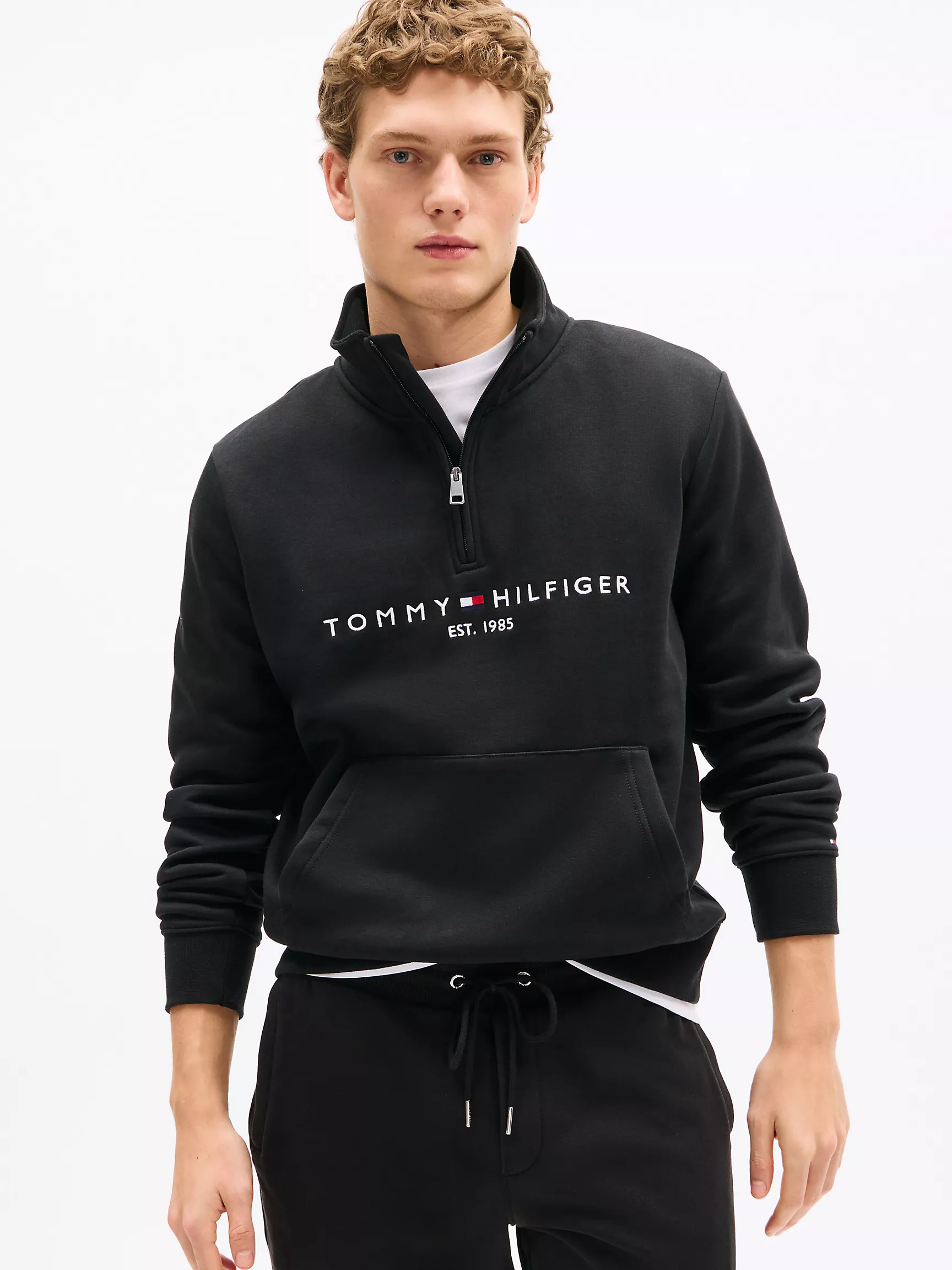 Мужская толстовка Tommy Hilfiger, Толстовка с четвертной молнией и вышитым логотипом Tommy