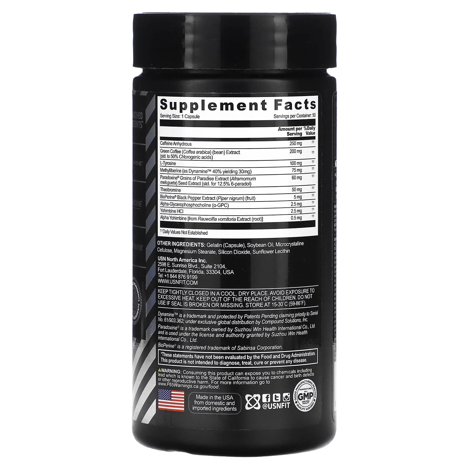 USN, Phedracut Black, жиросжигатель, 50 капсул