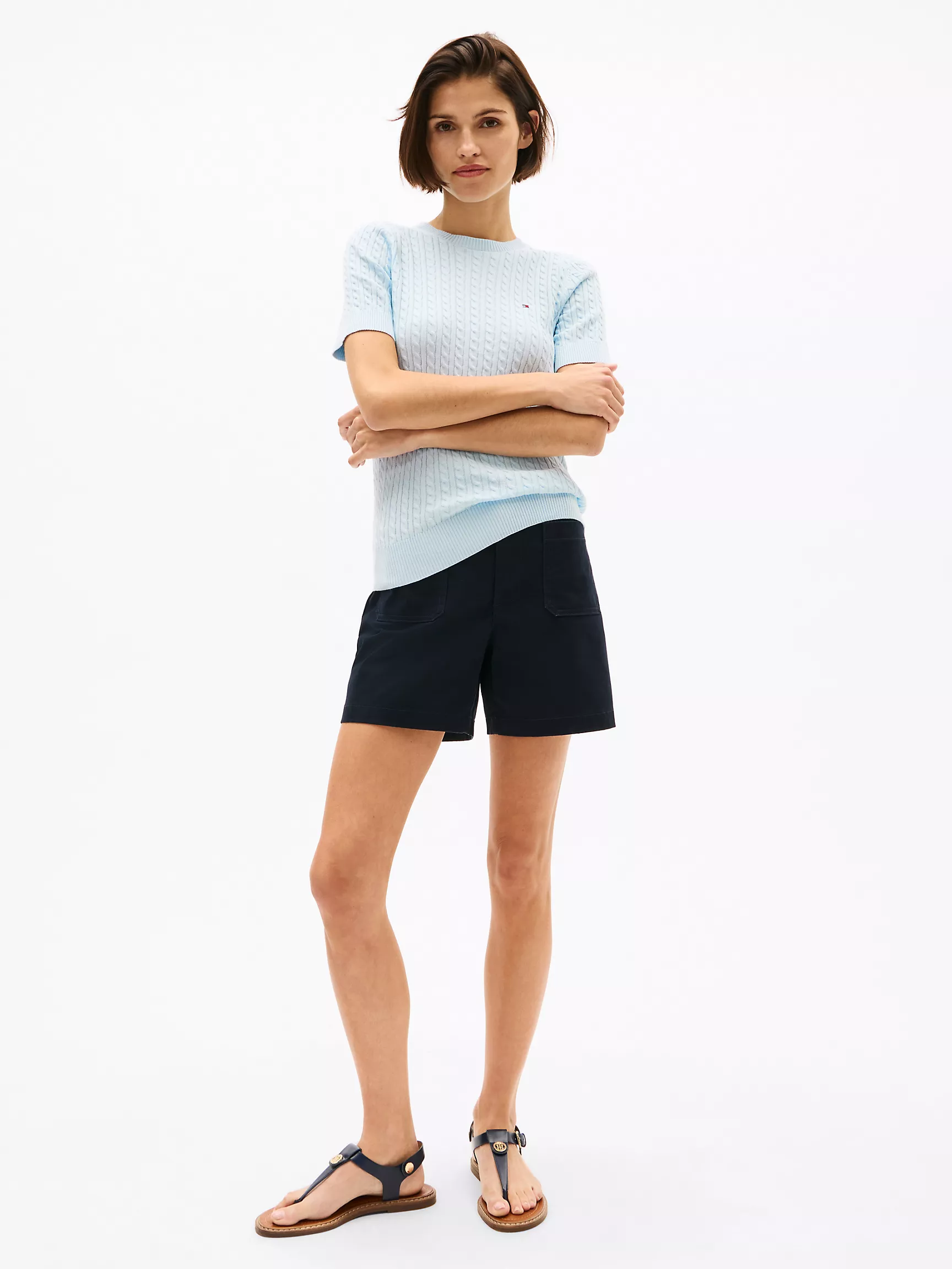 Женский свитер Tommy Hilfiger, Свитер с коротким рукавом и узором "косы"