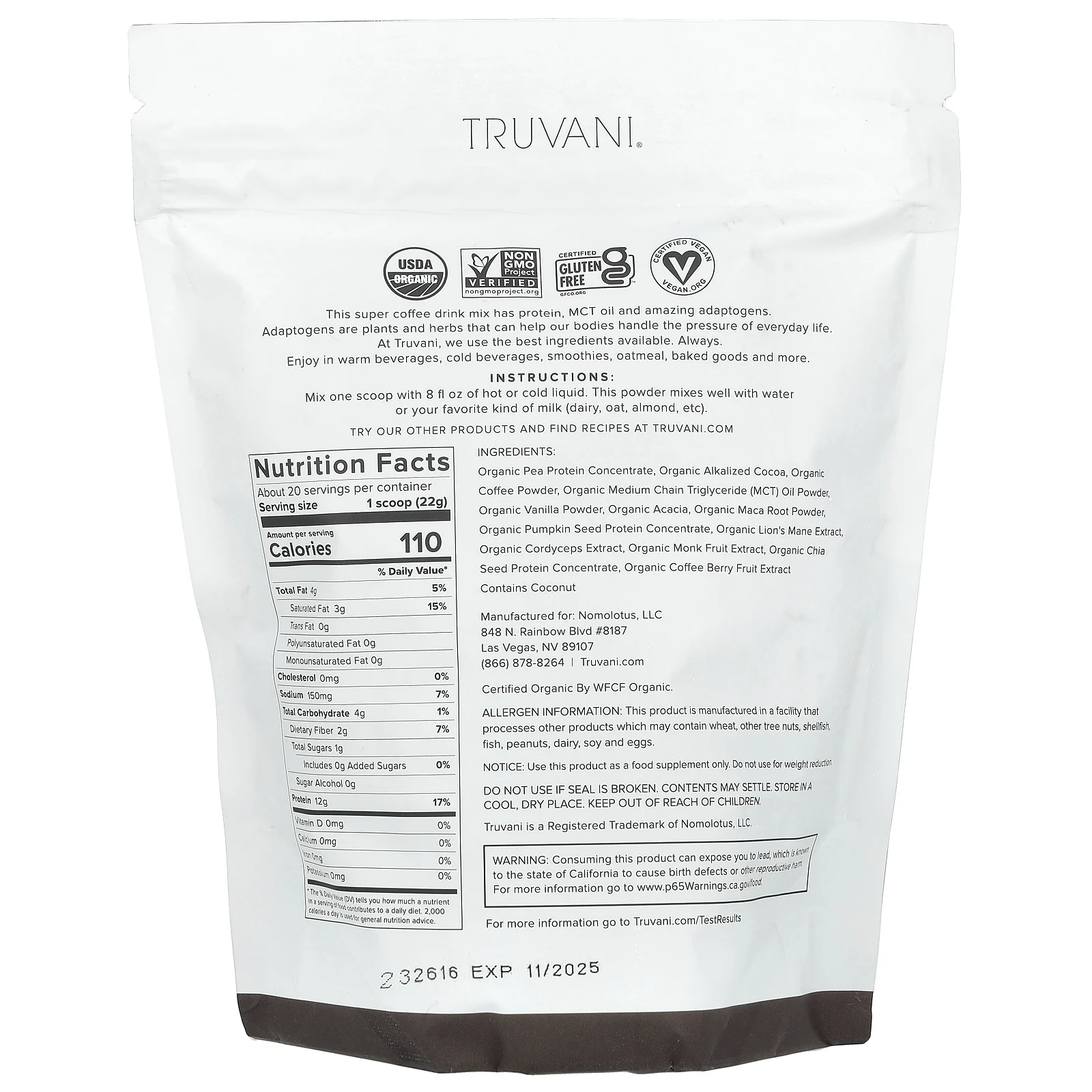 Truvani, Protein + Energy, шоколадный мокко, 495 г (17,46 унции)