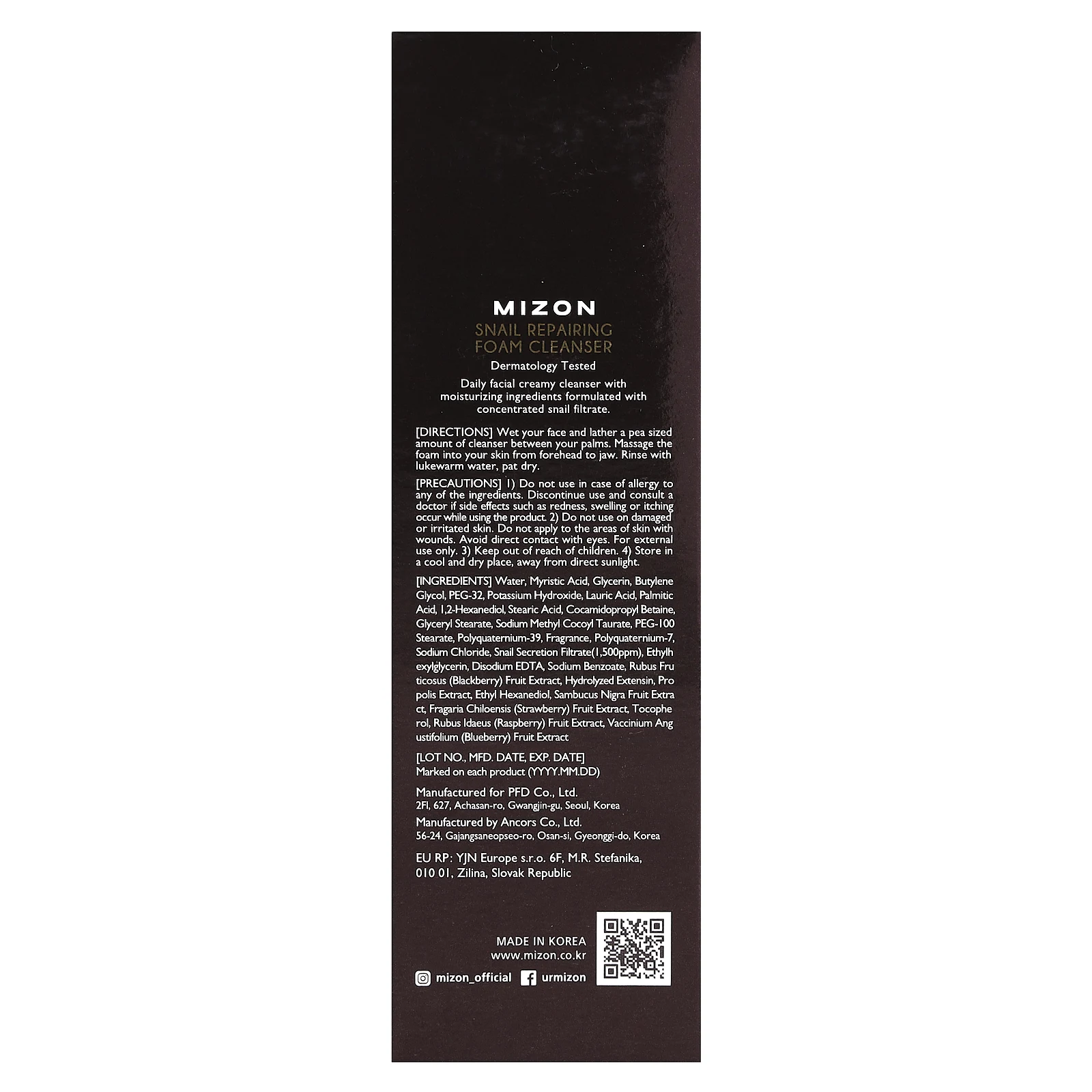 Mizon, Восстанавливающая пенка для умывания Snail, 60 мл (2,02 жидк. Унции)