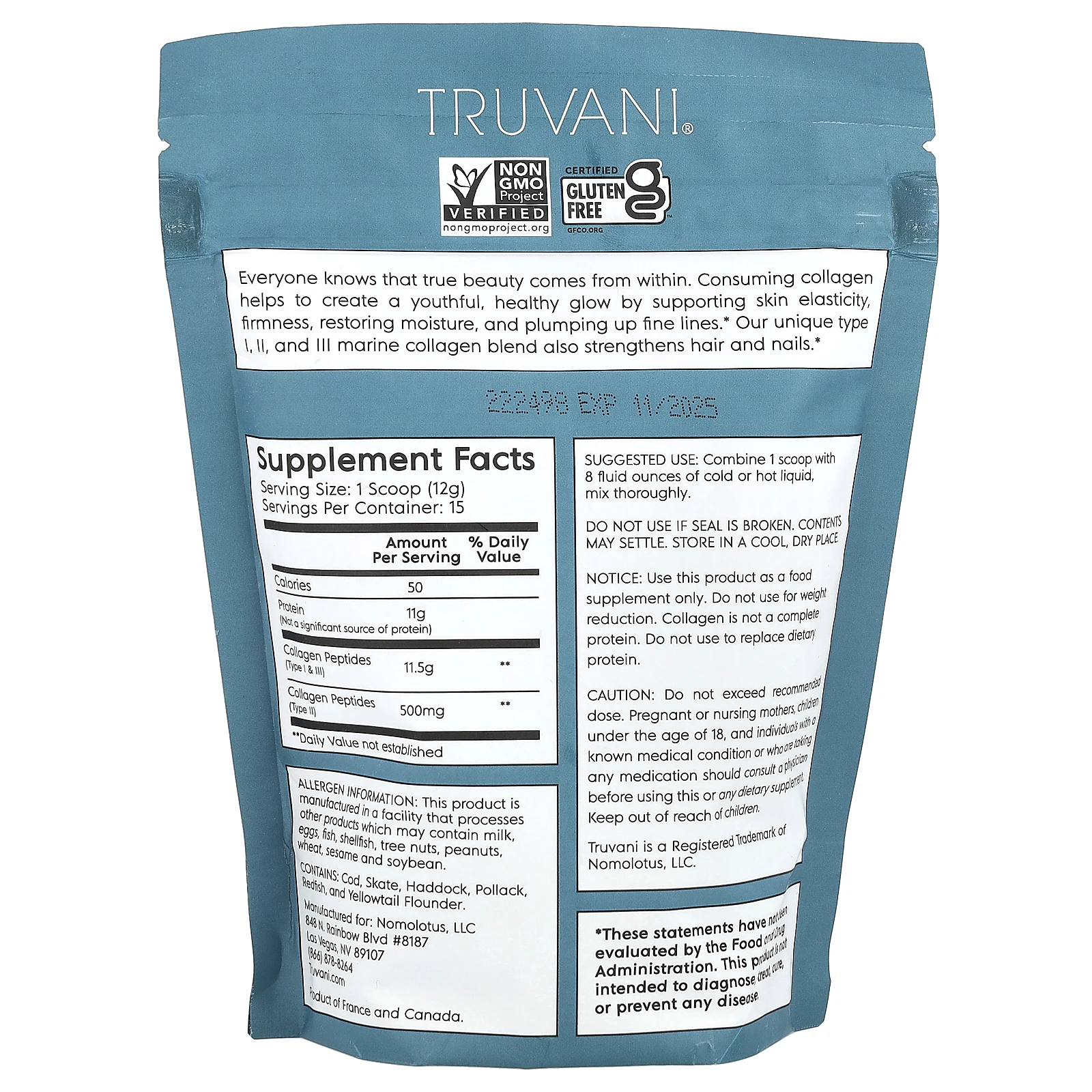 Truvani, Морской коллаген из дикой рыбы, без добавок, 180 г (6,35 унции)