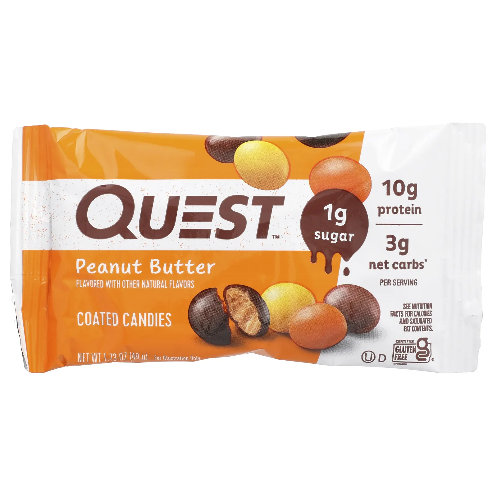 Quest Nutrition, Coated Candies, арахисовая паста, 4 упаковки по 49 г (1,73 унции)