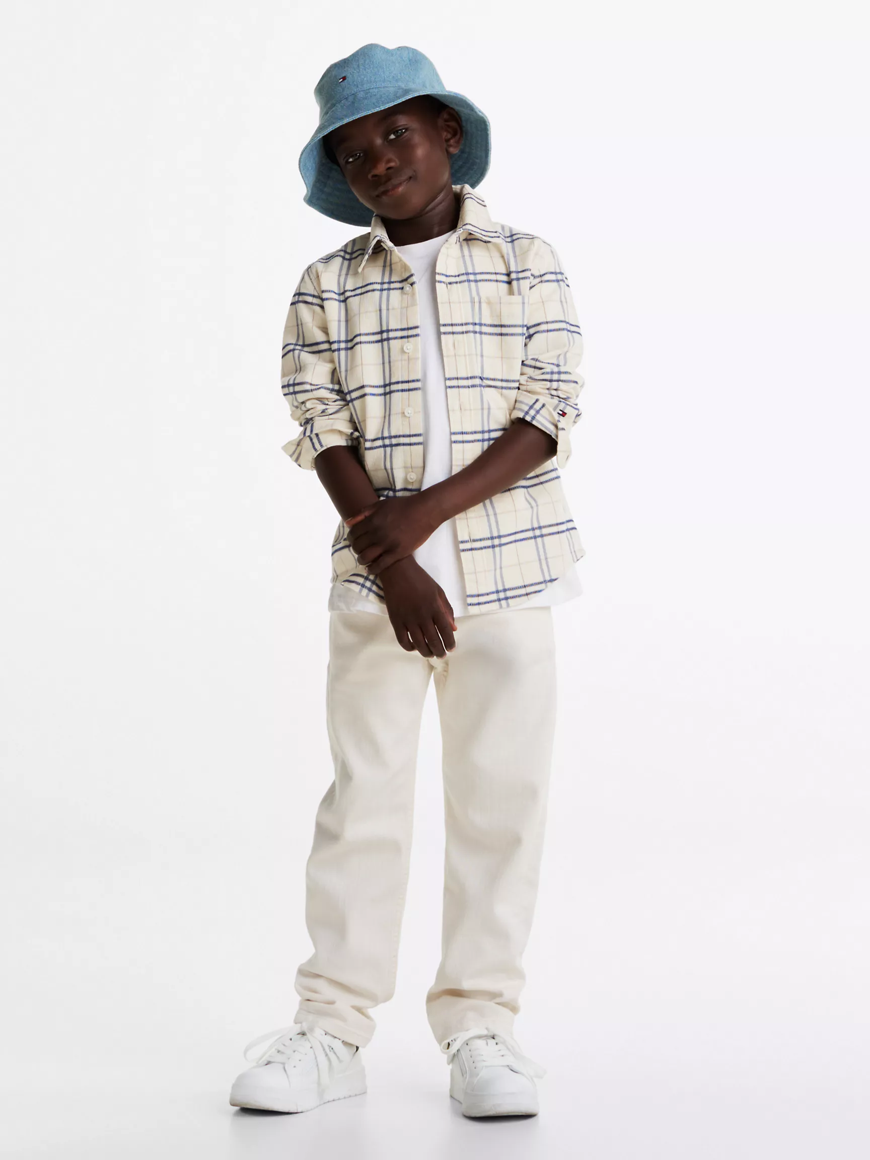 Рубашка для мальчика Tommy Hilfiger, Детская рубашка с длинным рукавом, клетчатым узором и эластичностью