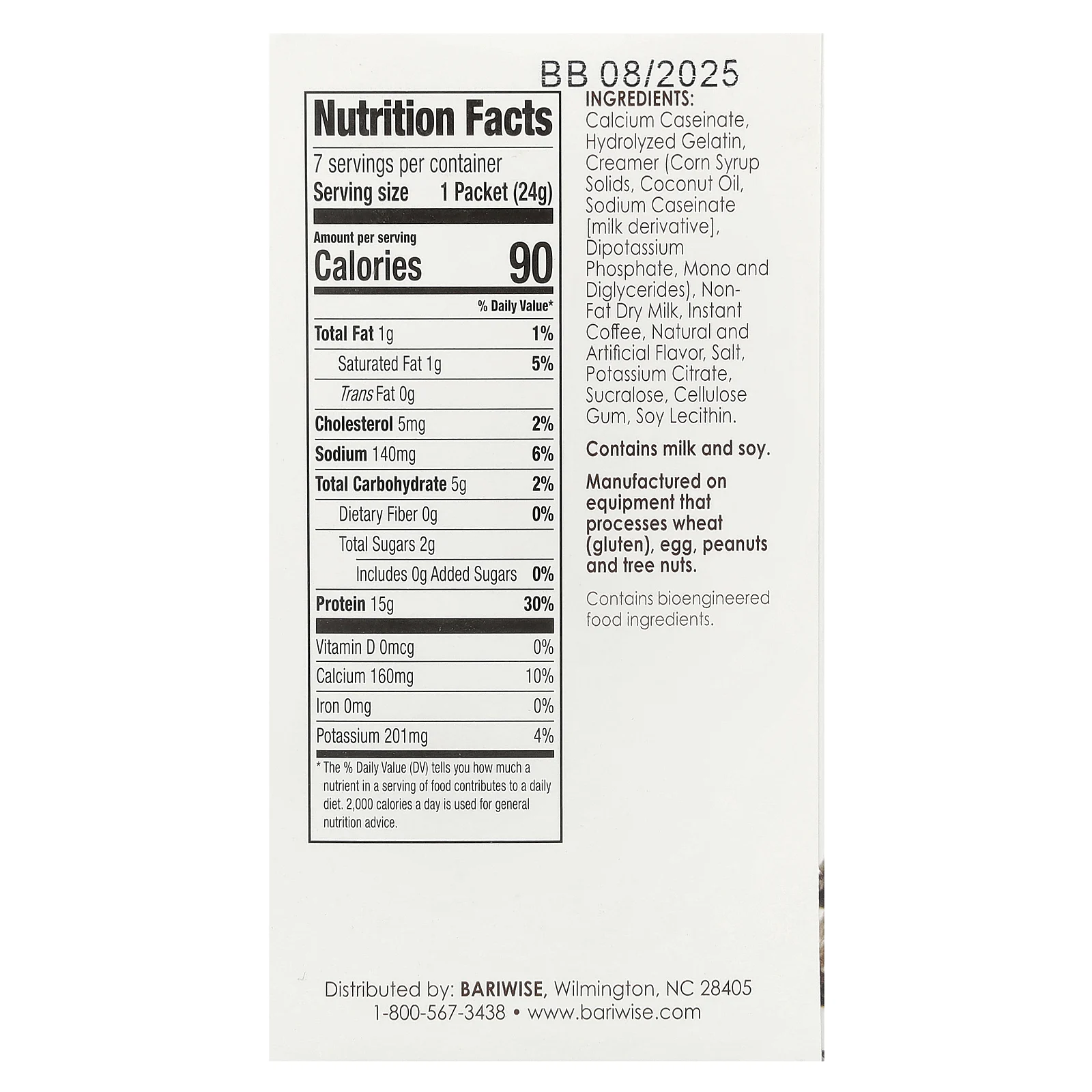 BariWise, протеиновый капучино, оригинальный вкус, 7 пакетиков по 24 г (0,85 унции)