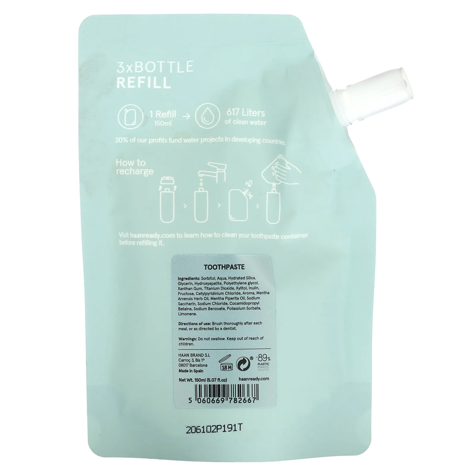 Haan, запасная часть зубной пасты, Good on Ya, эвкалипт и мята, 150 мл (5,07 жидк. унции)