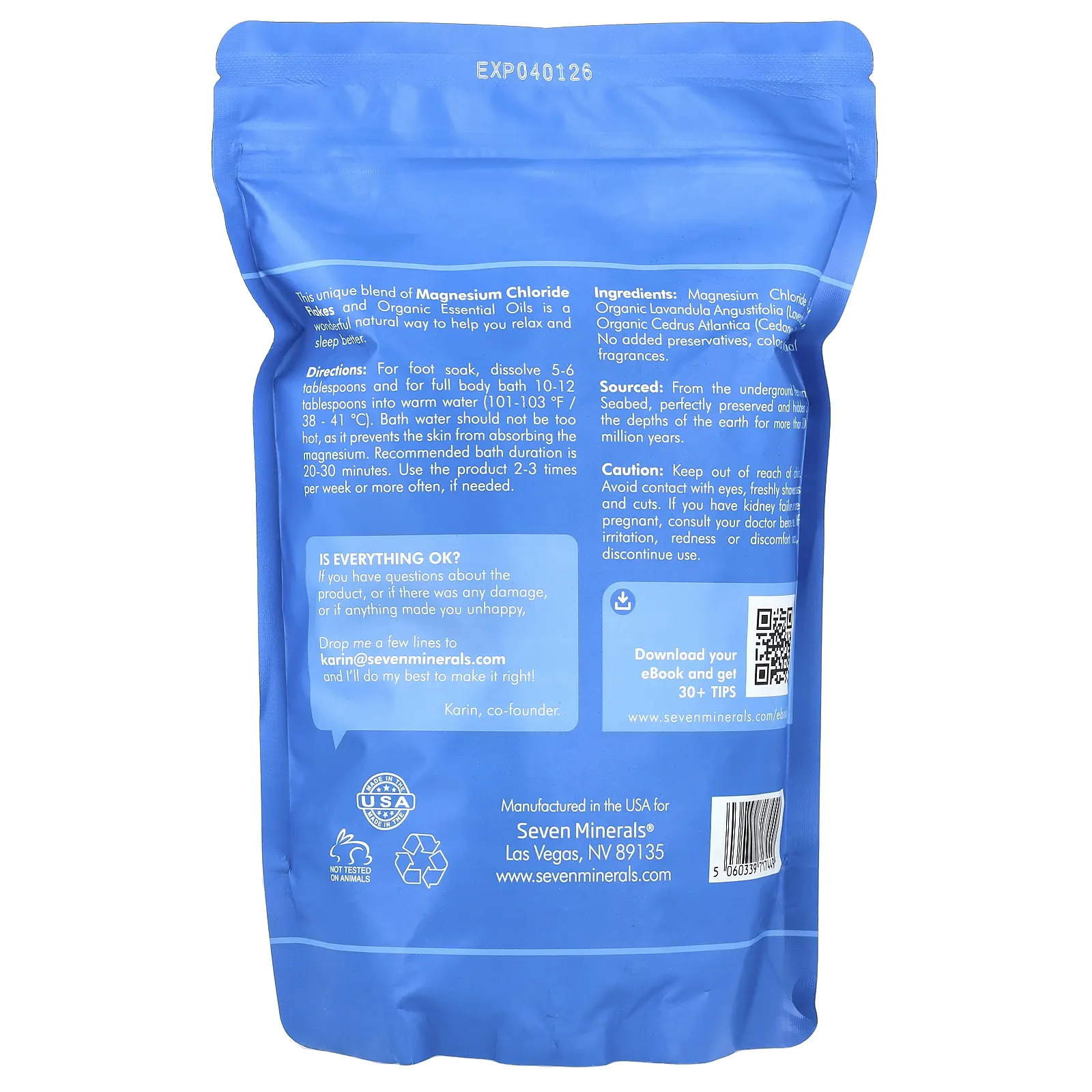 Seven Minerals, Sleep Well, магниевые хлопья для ванн, лаванда и кедр, 1,36 кг (3 фунта)
