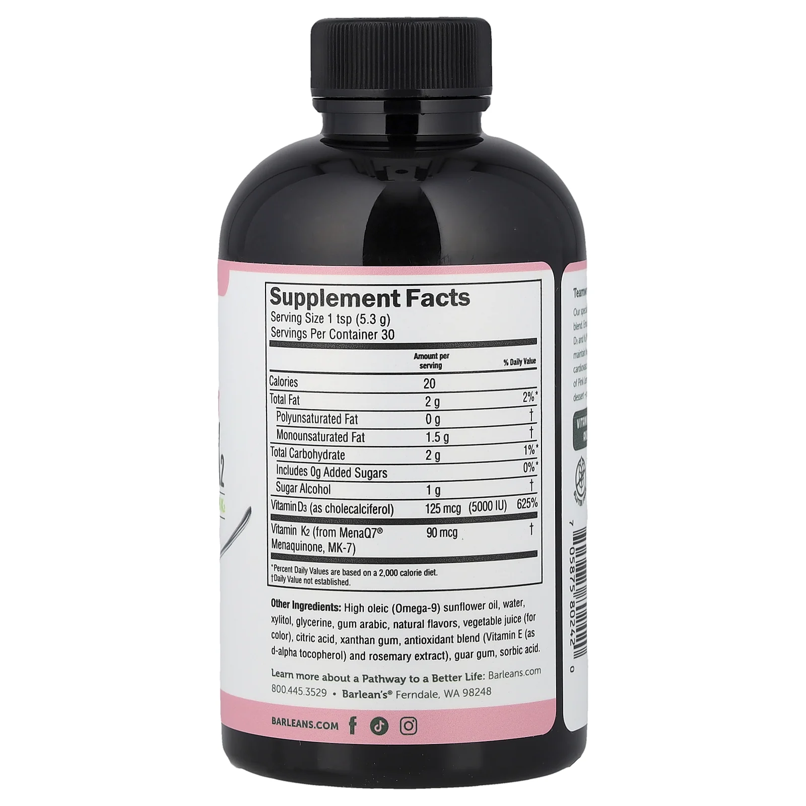 Barlean's, Seriously Delicious®, жидкие витамины D3 и K2, со вкусом розового лимонада, 159 г (5,6 унции)