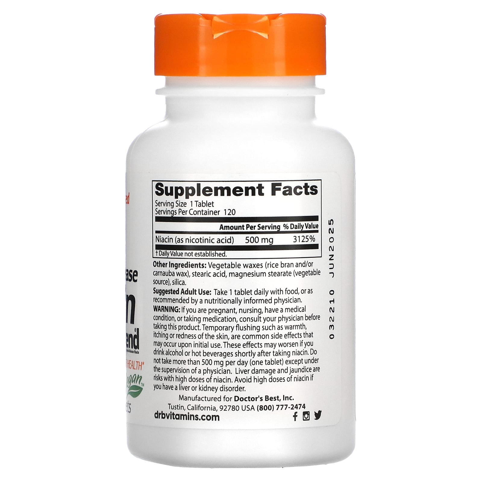 Doctor's Best, Ниацин замедленного высвобождения с niaXtend, 500 мг, 120 таблеток