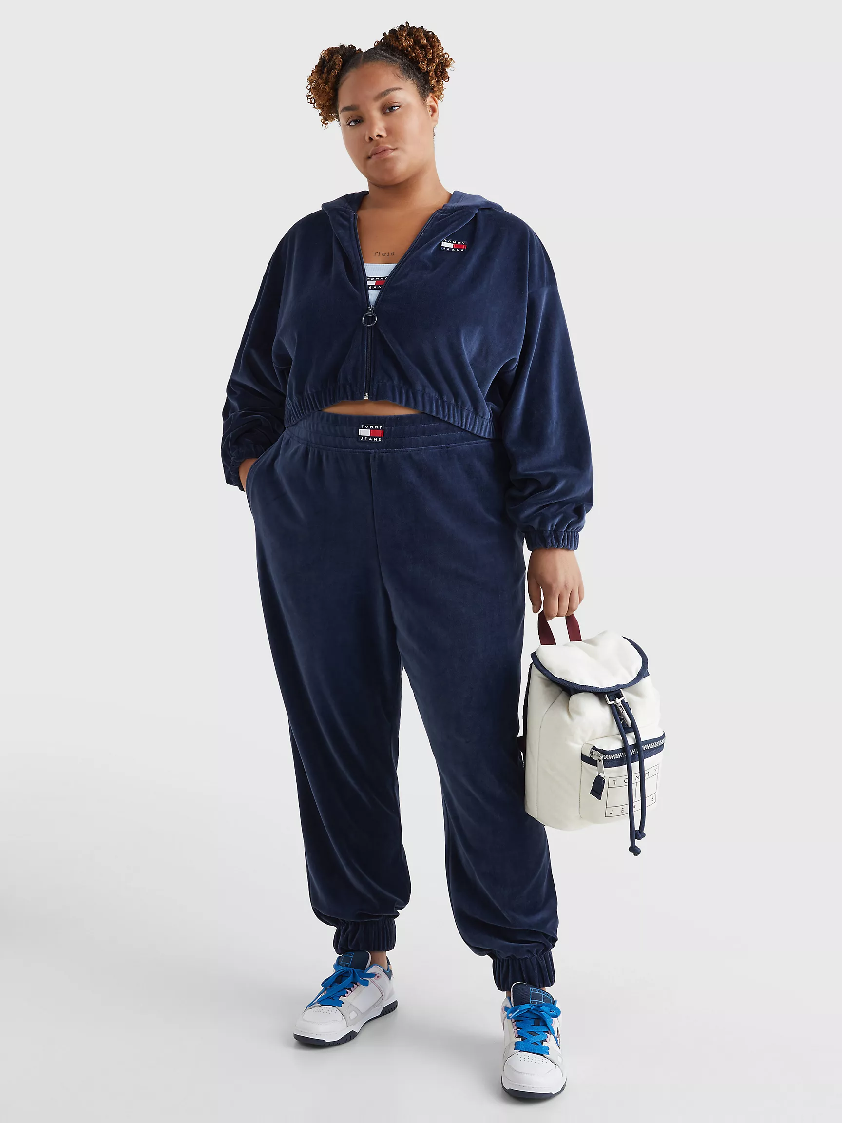 Женское худи Tommy Hilfiger, Укороченное велюровое худи Curve с молнией и нашивкой