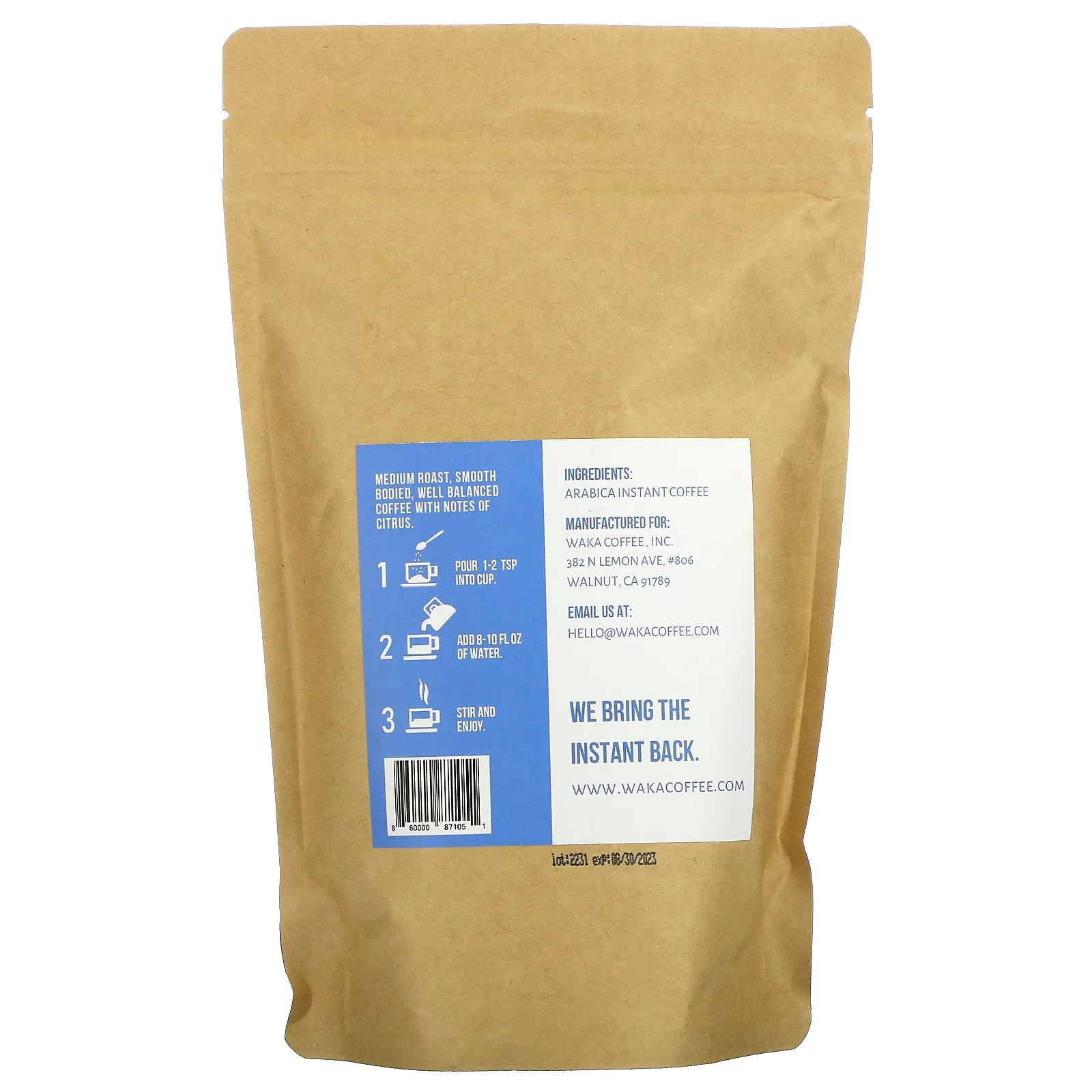 Waka Coffee, Растворимый кофе из 100% арабики, колумбийский, средней обжарки, 226 г (8 унций) (Товар снят с продажи)