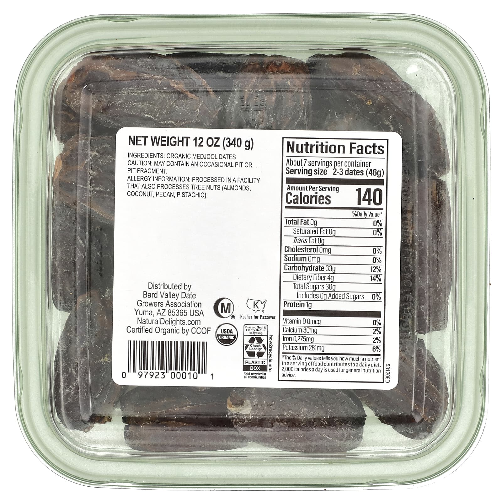 Natural Delights, Органические свежие финики со средним вкусом без косточек, 340 г (12 унций)