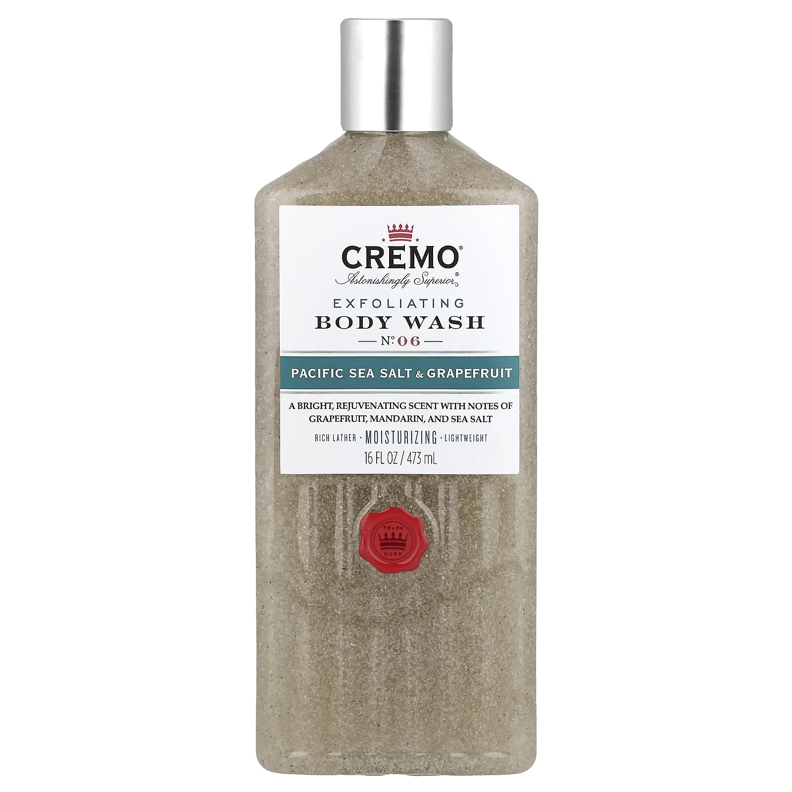 Cremo, Отшелушивающий гель для душа, № 06, тихоокеанская морская соль и грейпфрут, 473 мл (16 жидк. Унций)