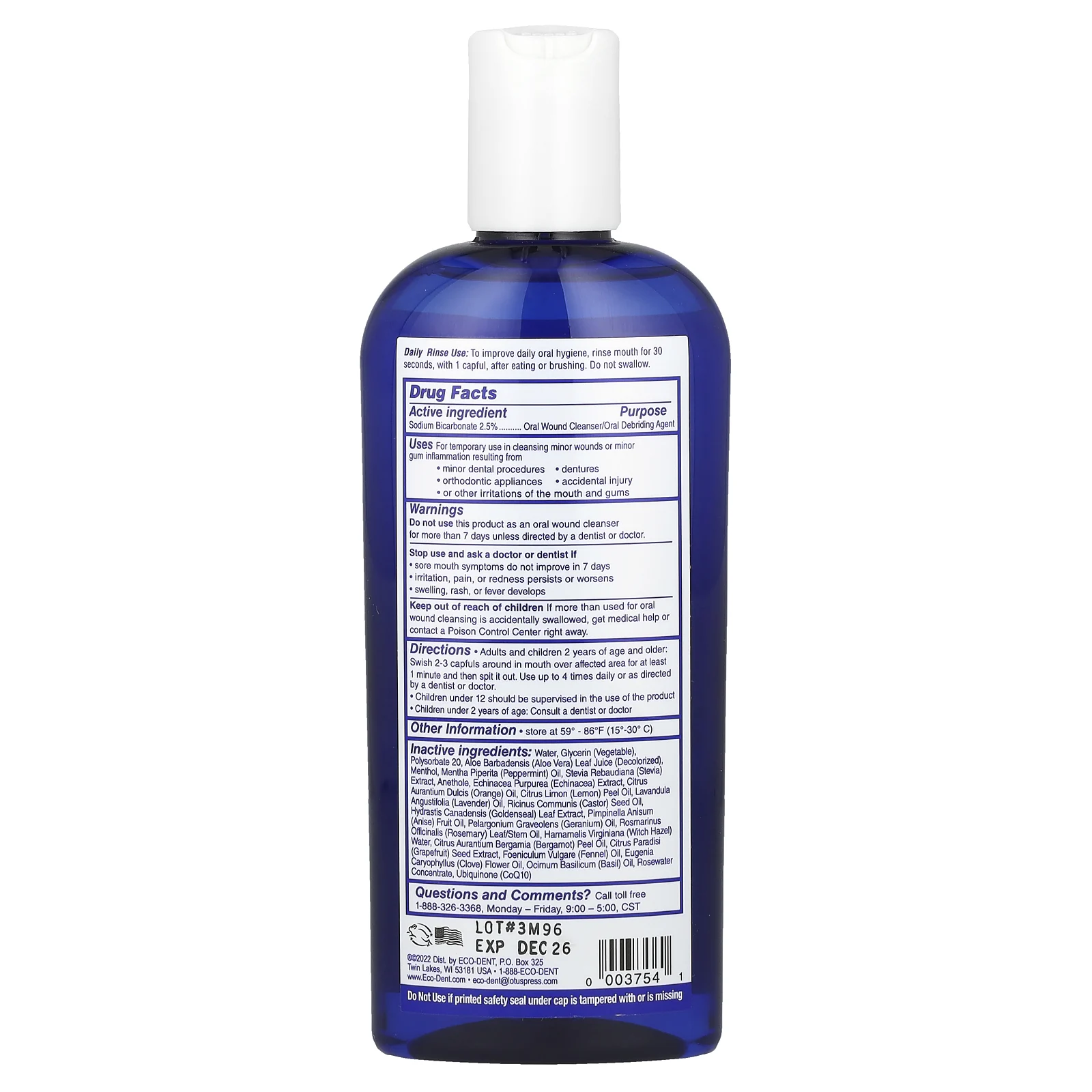 Eco-Dent, Комплексная необходимая защита и лечение для полости рта, ежедневное полоскание и очищение, Sparkling Clean Mint, 8 ж. унц. (237 мл)