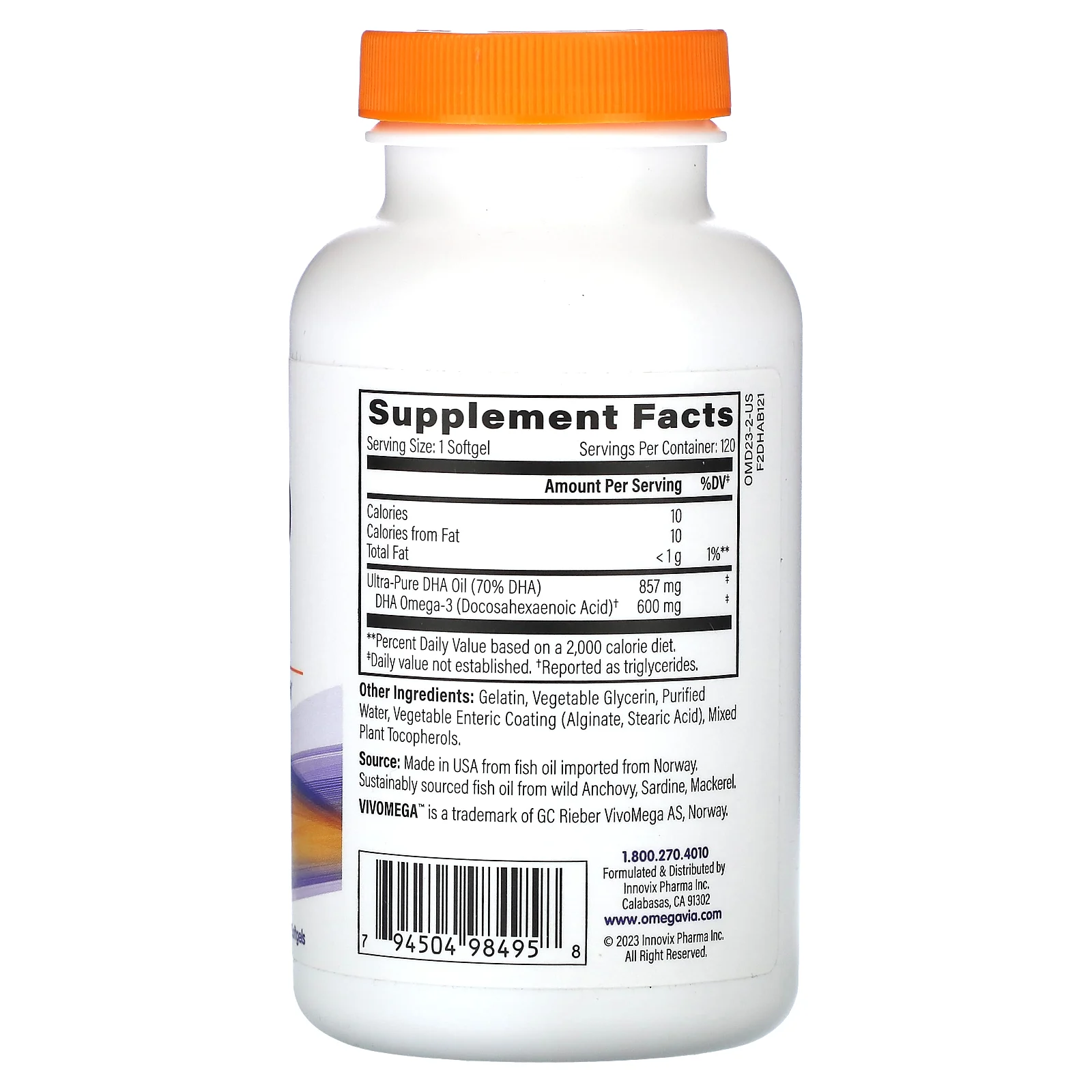 OmegaVia, ДГК 600, омега-3, 120 капсул