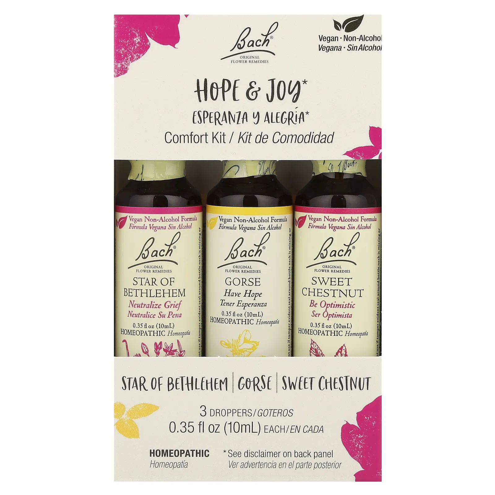 Bach, Original Flower Remedies, Comfort Kit, Hope & Joy, 3 пипетки, 10 мл (0,35 жидк. Унции)