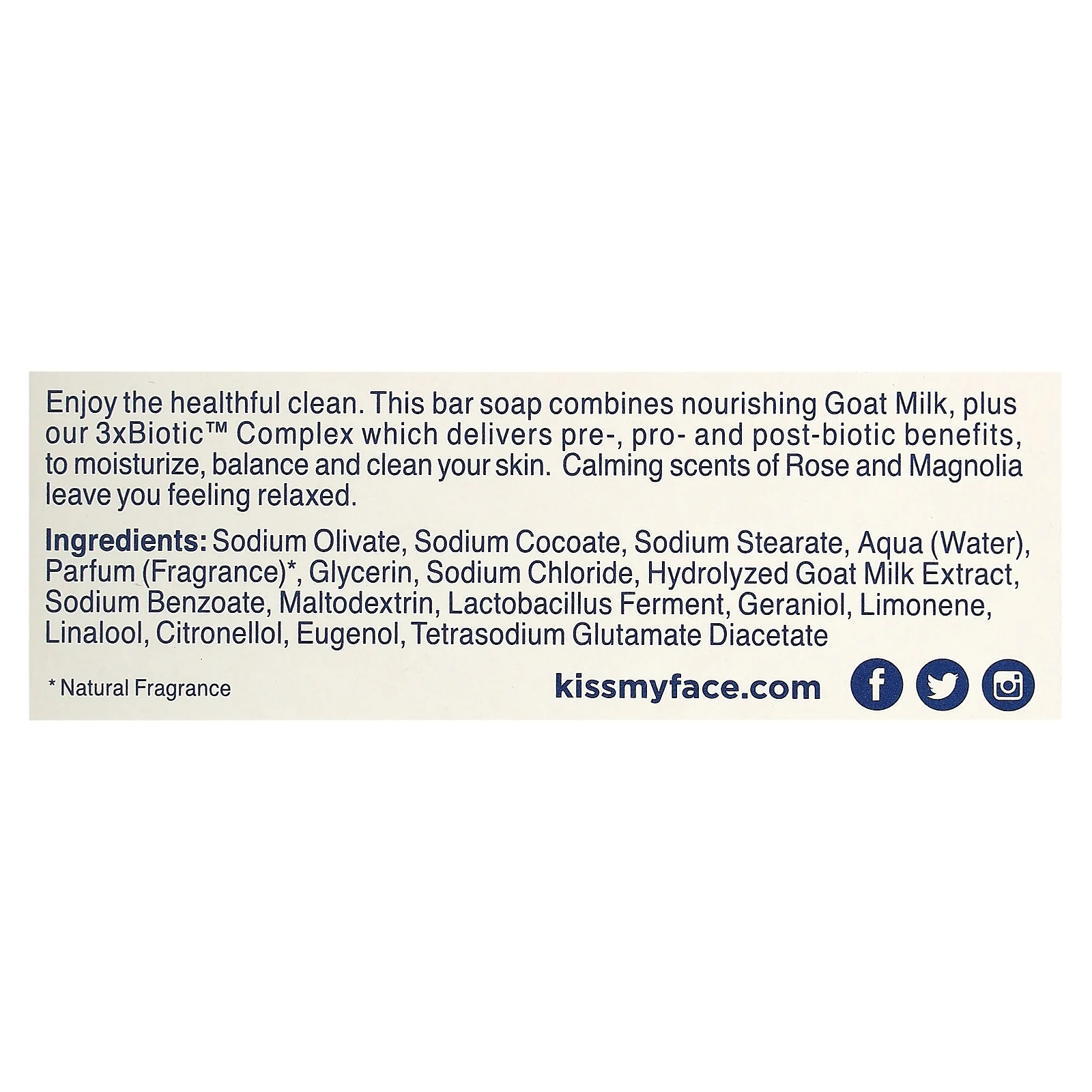 Kiss My Face, кусковое мыло с козьим молоком, роза и магнолия, 142 г (5 унций)