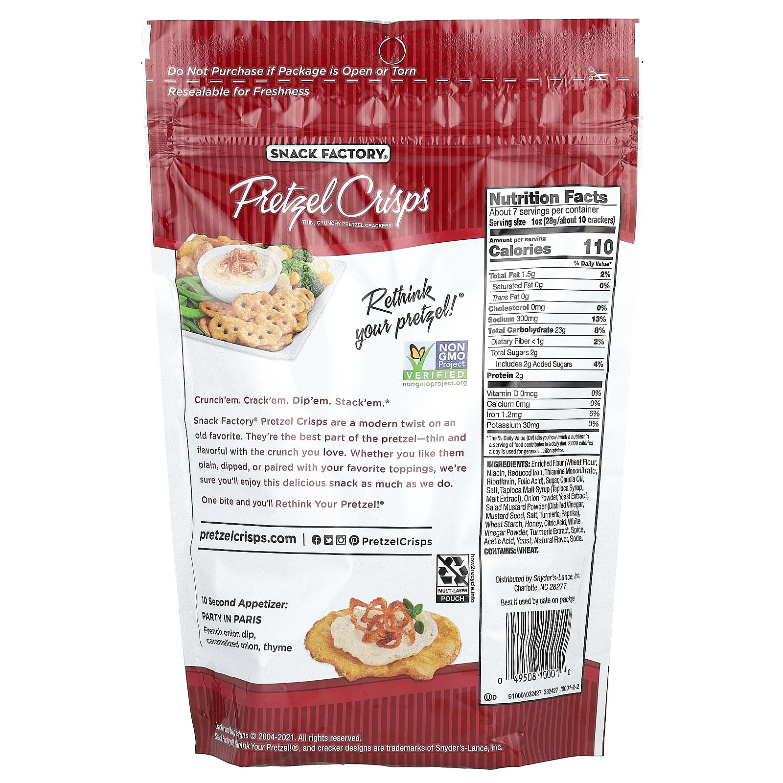 Snack Factory, хрустящие крендельки, с медом, горчицей и луком, деликатес, 204 г (7,2 унции)