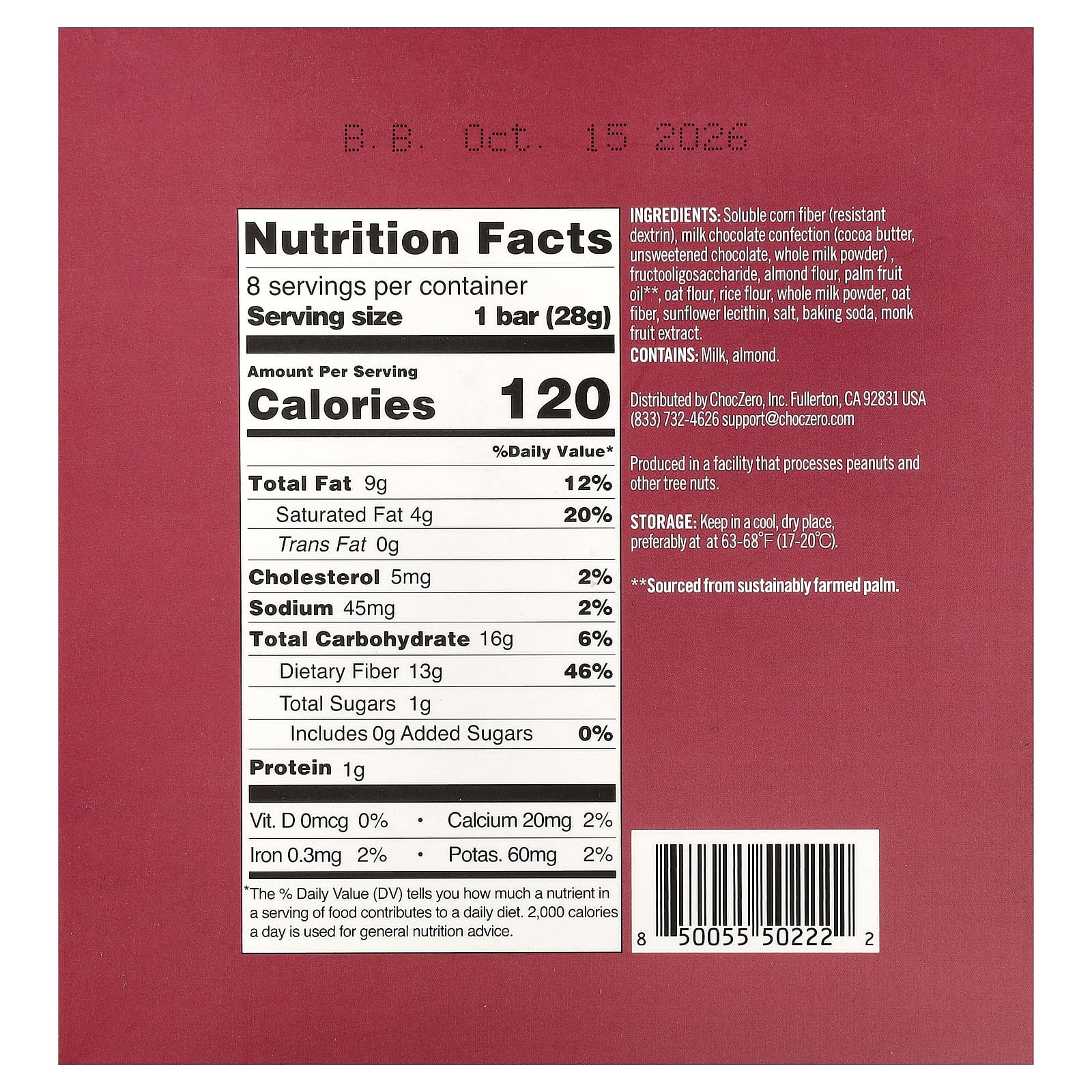 ChocZero, Bestie Candy Bar, батончики с молоком, карамелью и песочным печеньем, 8 батончиков в индивидуальной упаковке, 28 г (1 унция) каждый