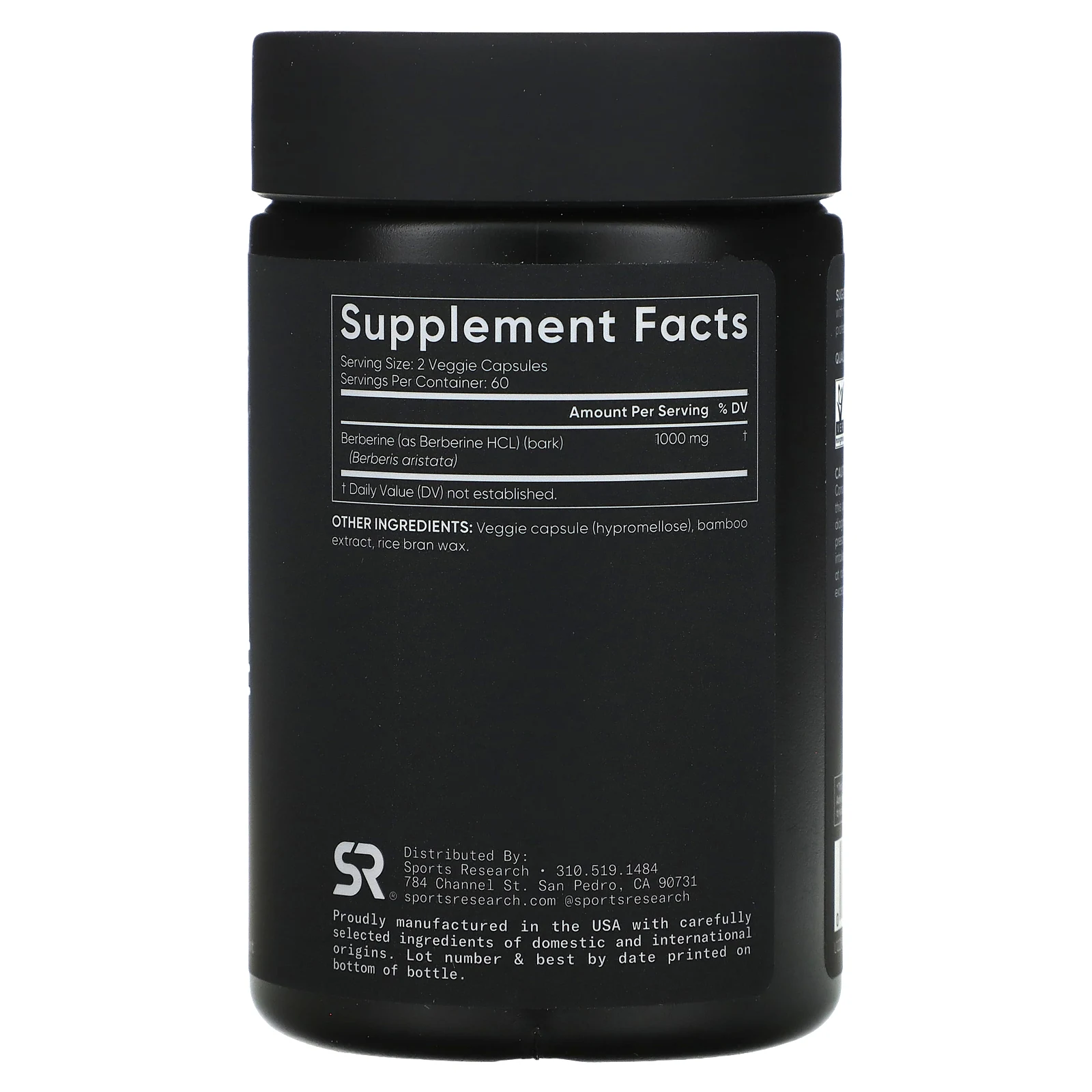 Sports Research, берберин, растительного происхождения, 1000 мг, 120 растительных капсул (500 мг в 1 капсуле)