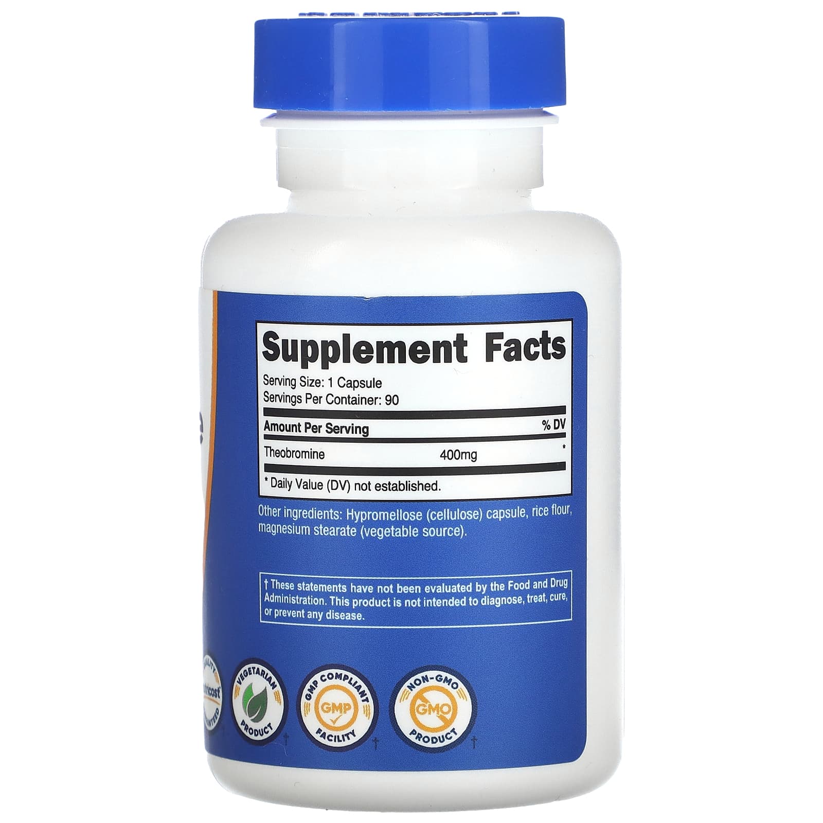 Nutricost, теобромин, 400 мг, 90 капсул