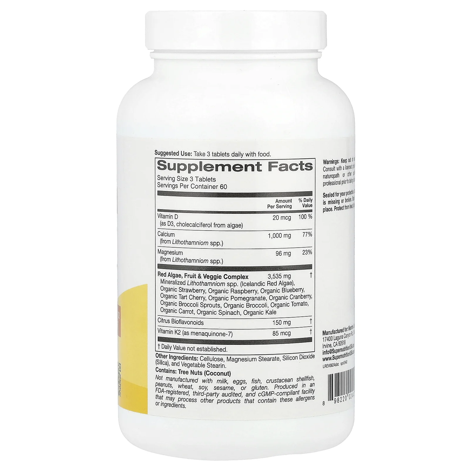 Super Nutrition, кальций из водорослей, 180 таблеток