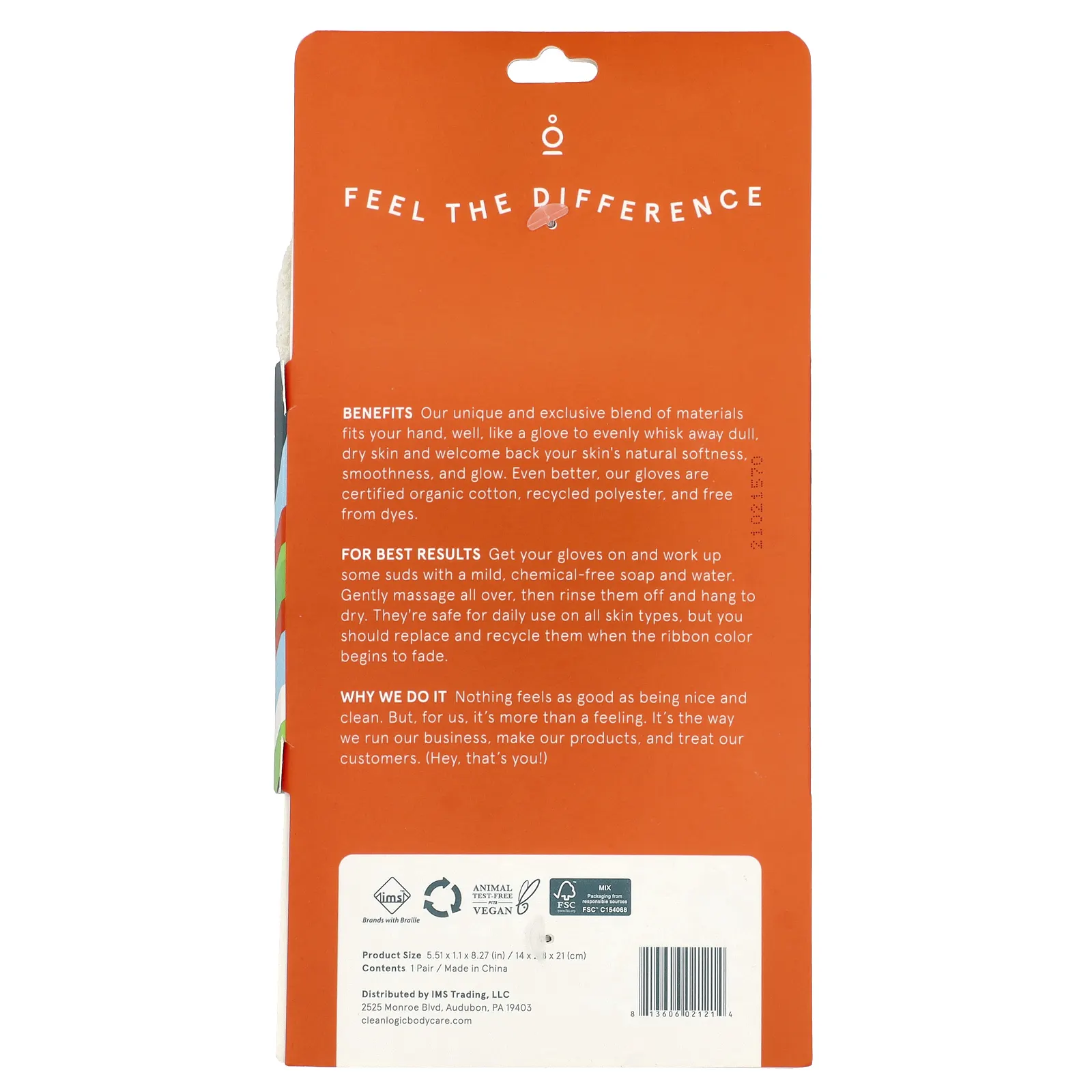 Clean Logic, Устойчивые отшелушивающие перчатки для тела, 1 пара