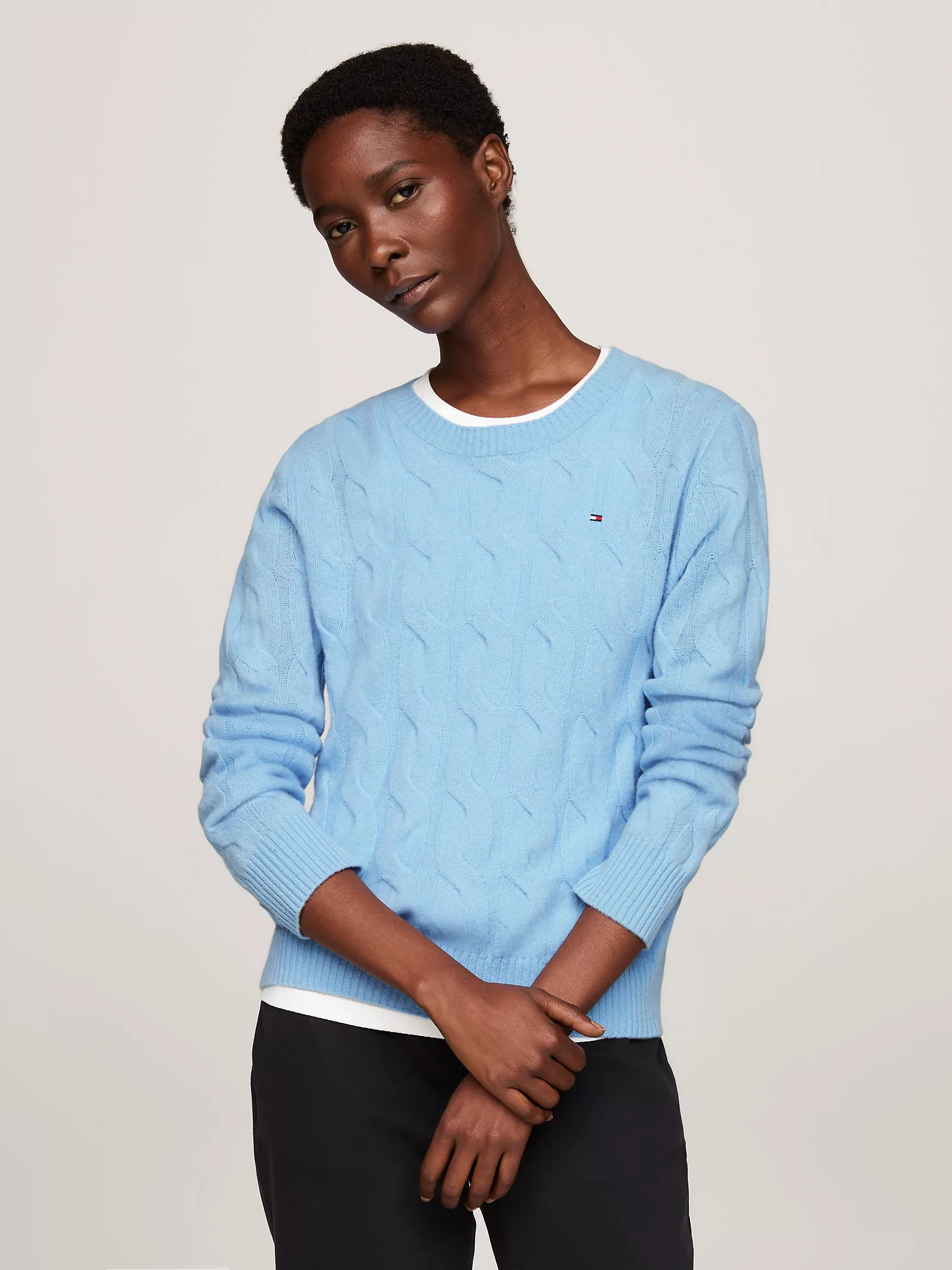 Женский свитер Tommy Hilfiger, Вязаный шерстяной свитер с узором "косы"