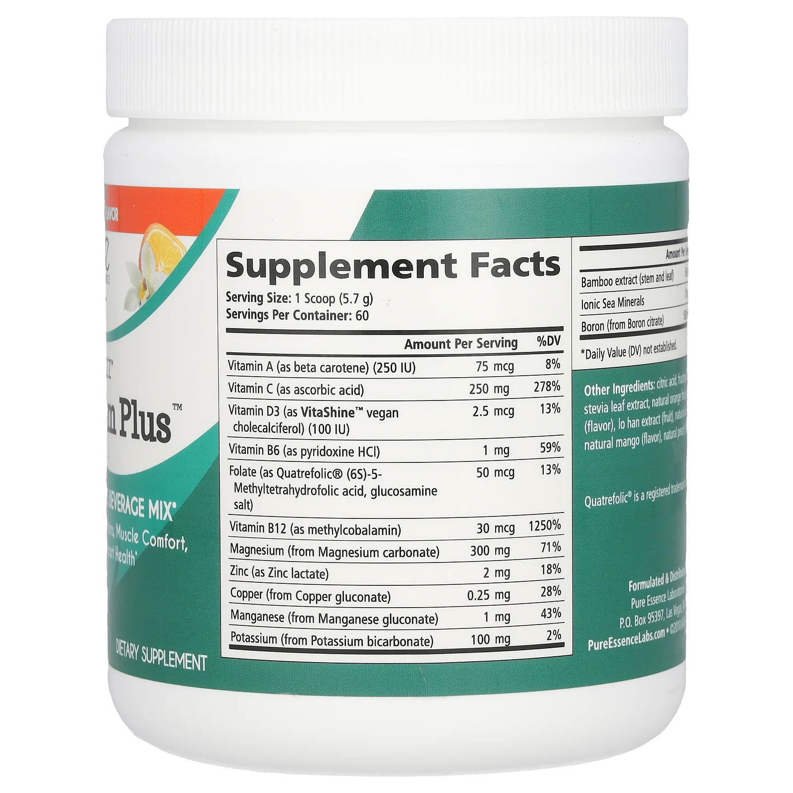 Pure Essence, Ionic-Fizz Magnesium Plus, апельсин и ваниль, 342 г (12,06 унции)