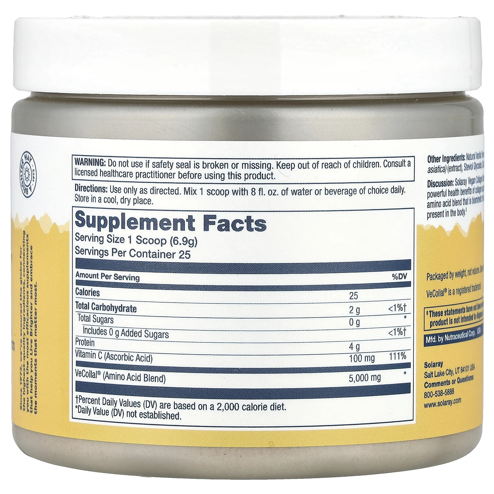 Solaray, Vegan Collagen Booster Powder, натуральная ваниль, 173 г (6,1 унции)