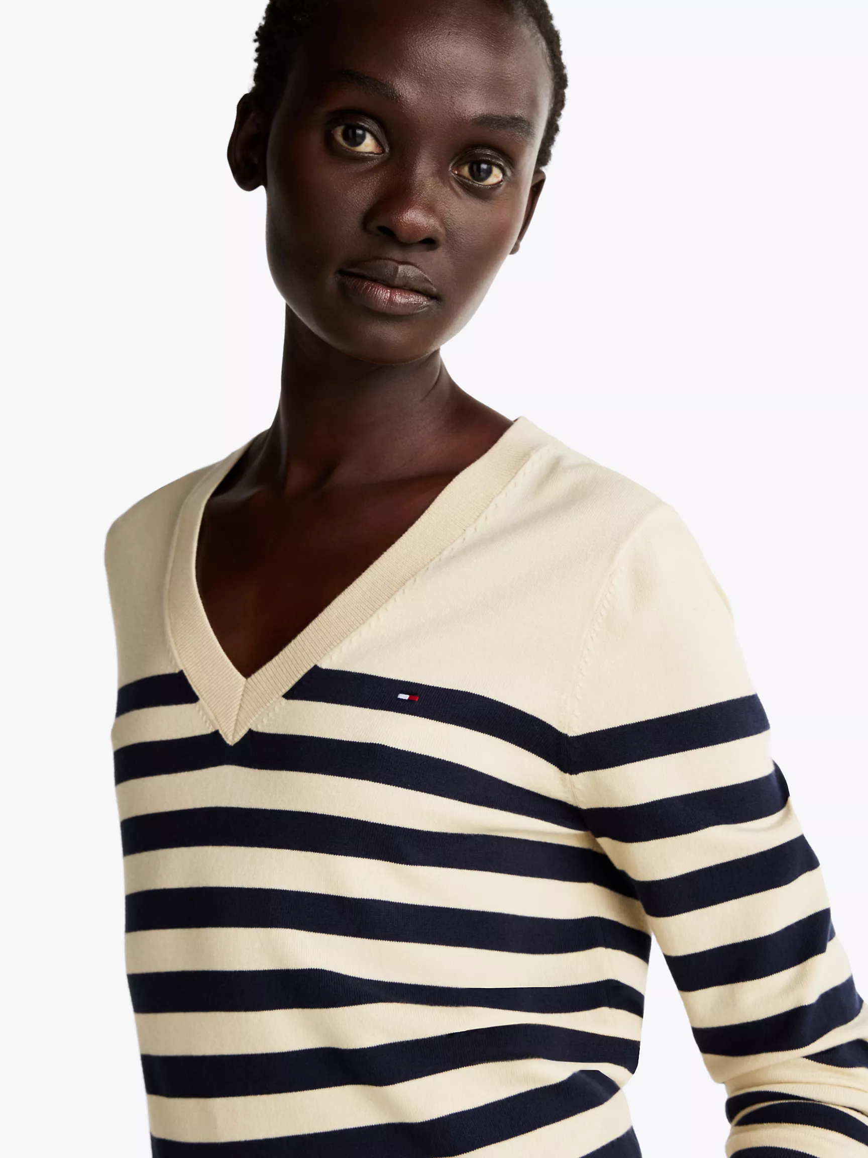 Женский свитер Tommy Hilfiger, Хлопковый джерсовый свитер с V-образным вырезом