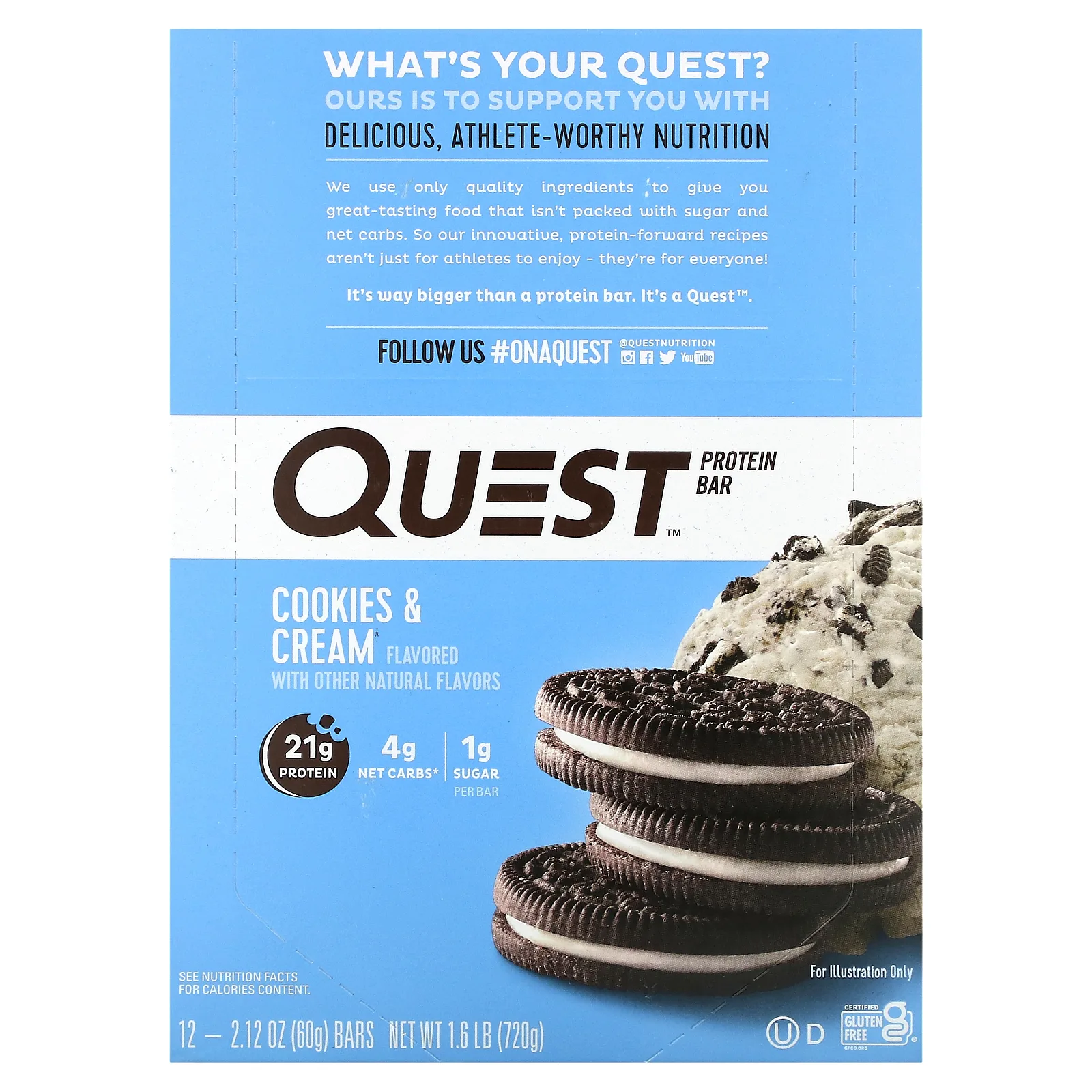 Quest Nutrition, протеиновый батончик, со вкусом печенья и сливок, 12 батончиков, 60 г (2,12 унции) каждый