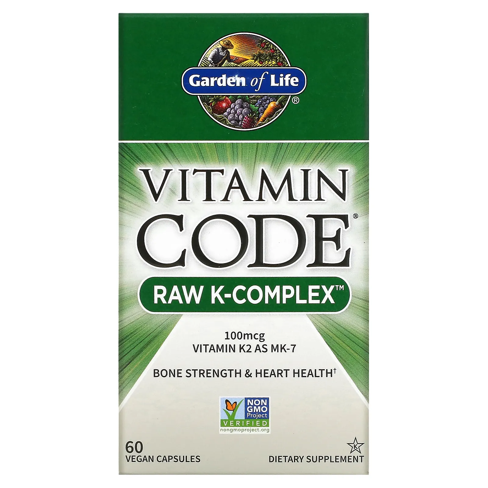 Garden of Life, Vitamin Code, Raw K-Complex, комплекс витаминов K, 60 веганских капсул