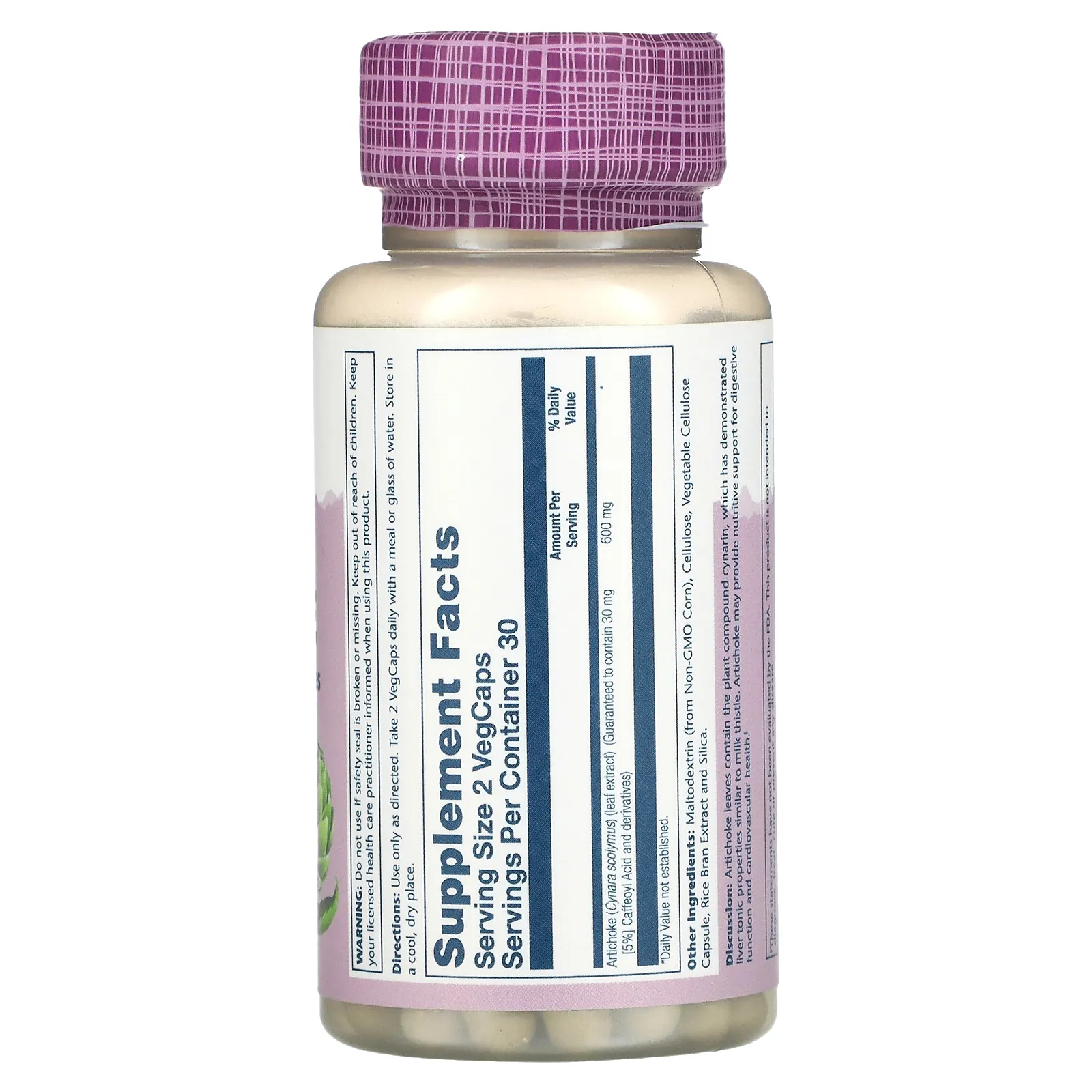 Solaray, артишок, 600 мг, 60 растительных капсул (300 мг в 1 капсуле)