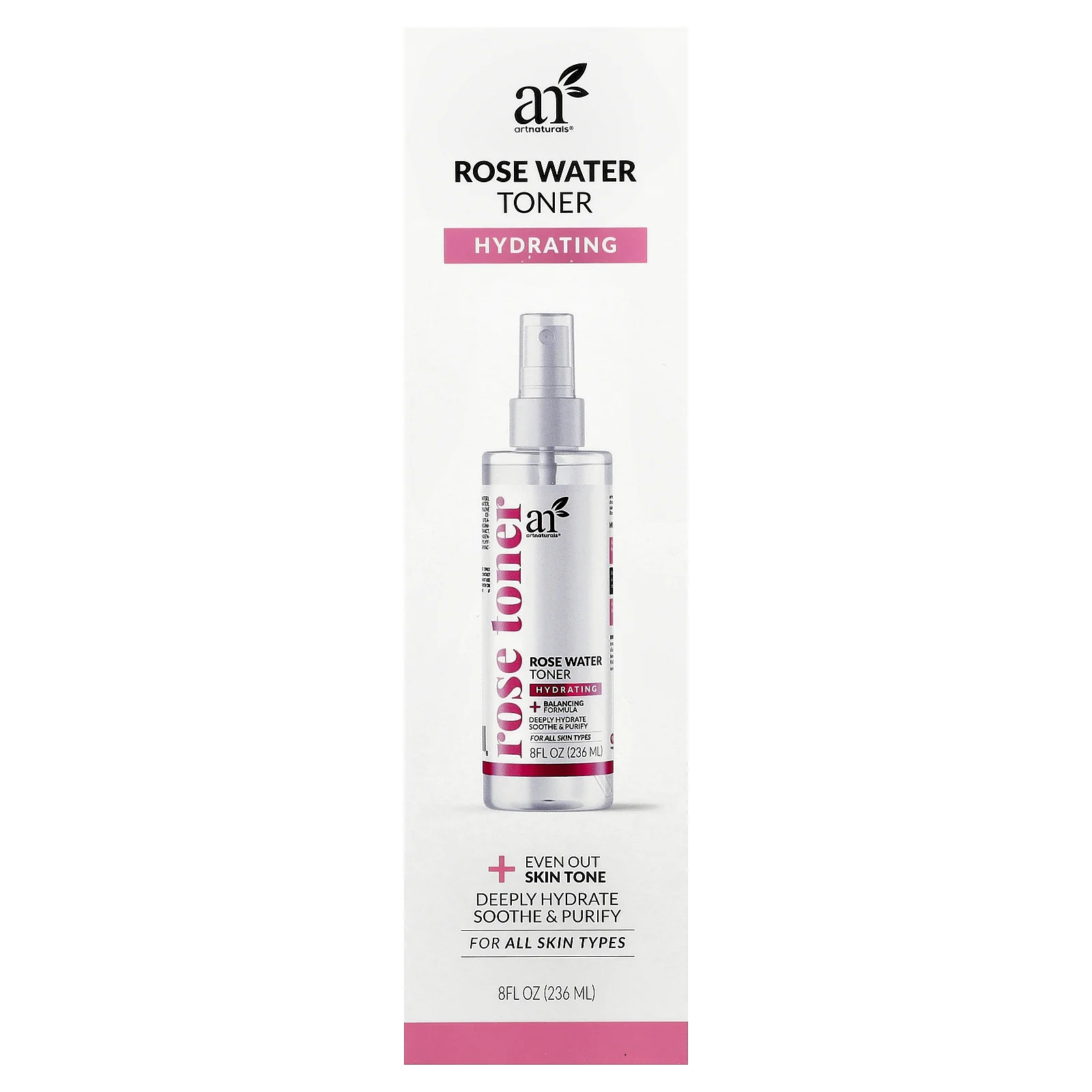 artnaturals, тоник с розовой водой, для всех типов кожи, 236 мл (8 жидк. унций)