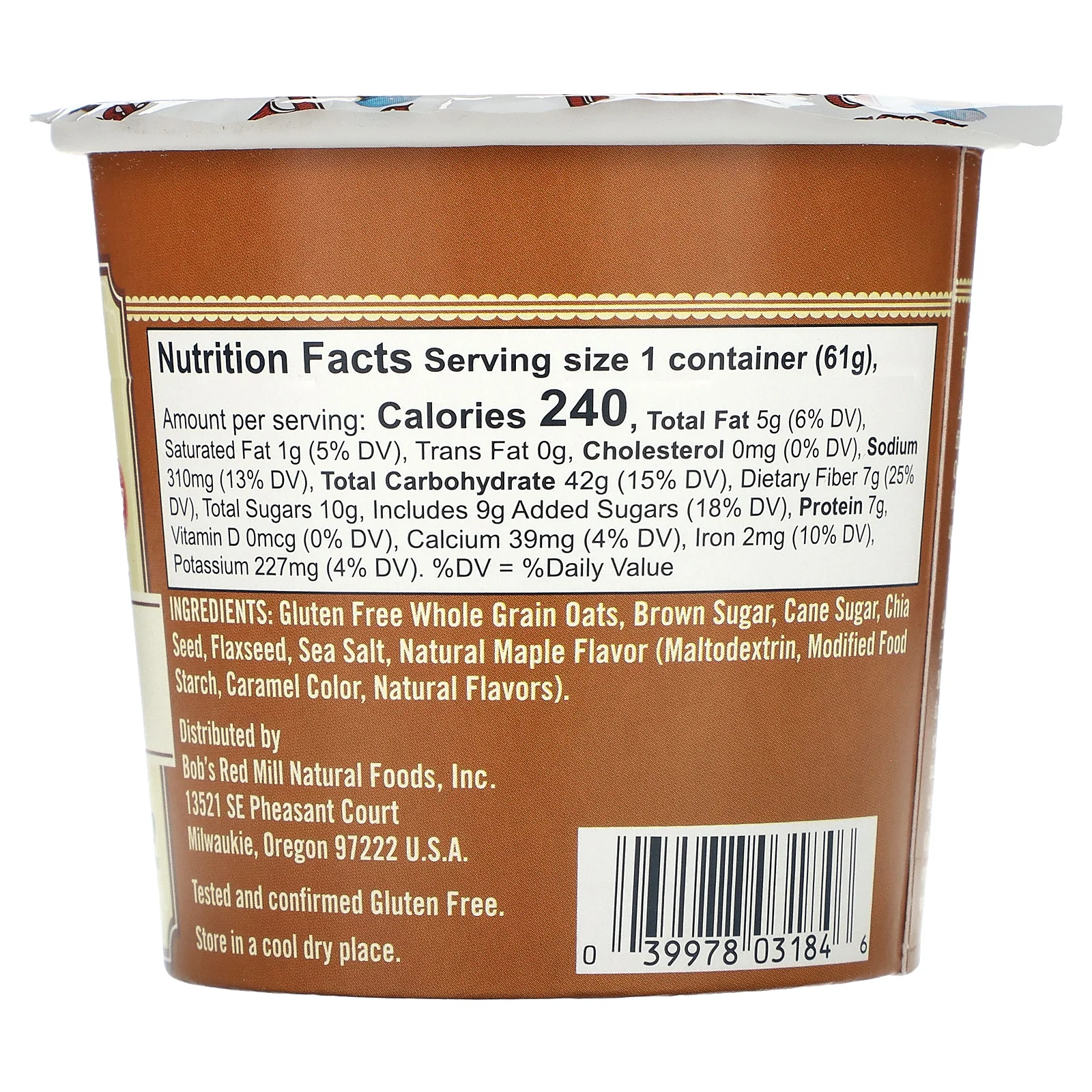 Bob's Red Mill, овсянка в чашке, с коричневым сахаром и кленовым сиропом, 61 г (2,15 унции)