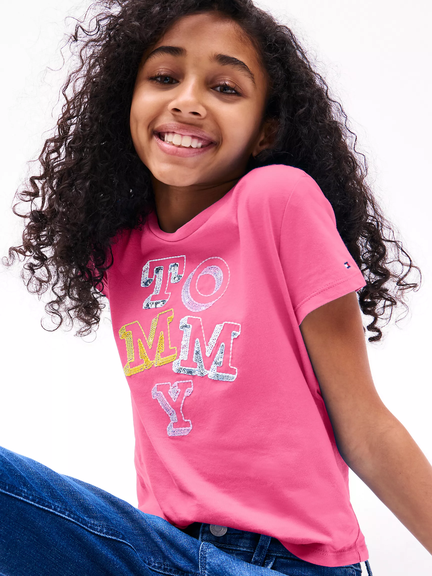 Футболка для девочек Tommy Hilfiger, Детская футболка с логотипом Tommy из пайеток