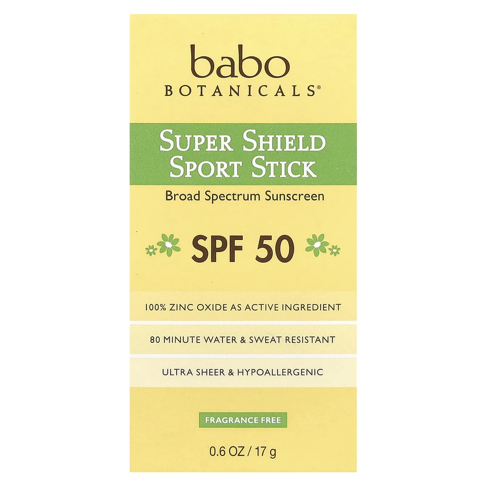 Babo Botanicals, Super Shield Sport, стик, SPF 50, без отдушек, 17 г (0,6 унции)