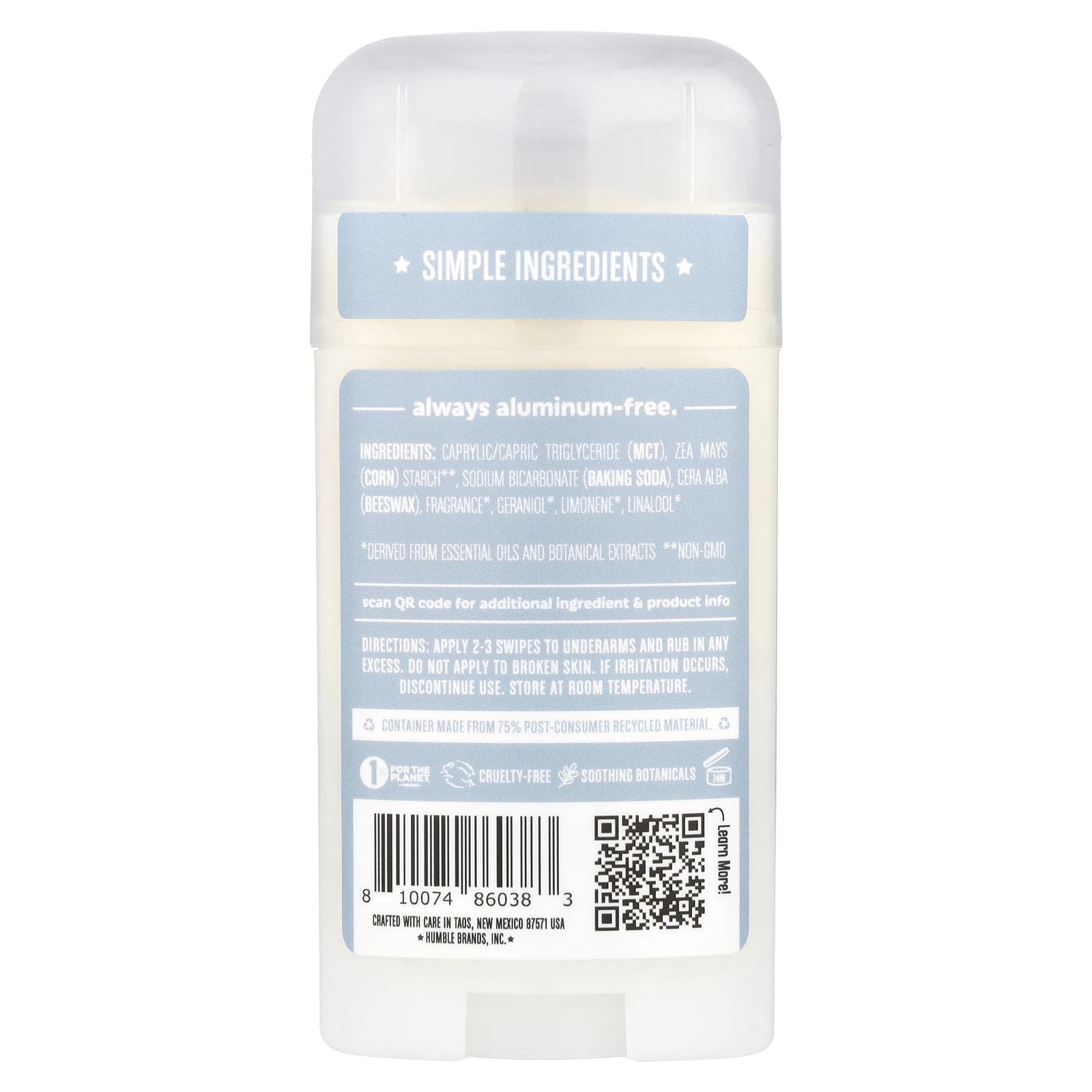 Humble Brands, Дезодорант без алюминия, розмарин и мята, 70 г (2,5 унции)